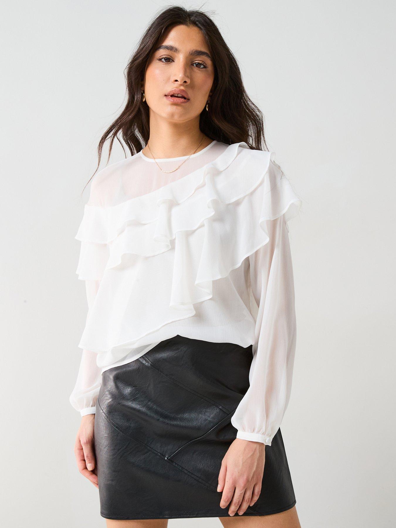 Image 1 of 5 of V by Very Ruffle Shell Blouse - White