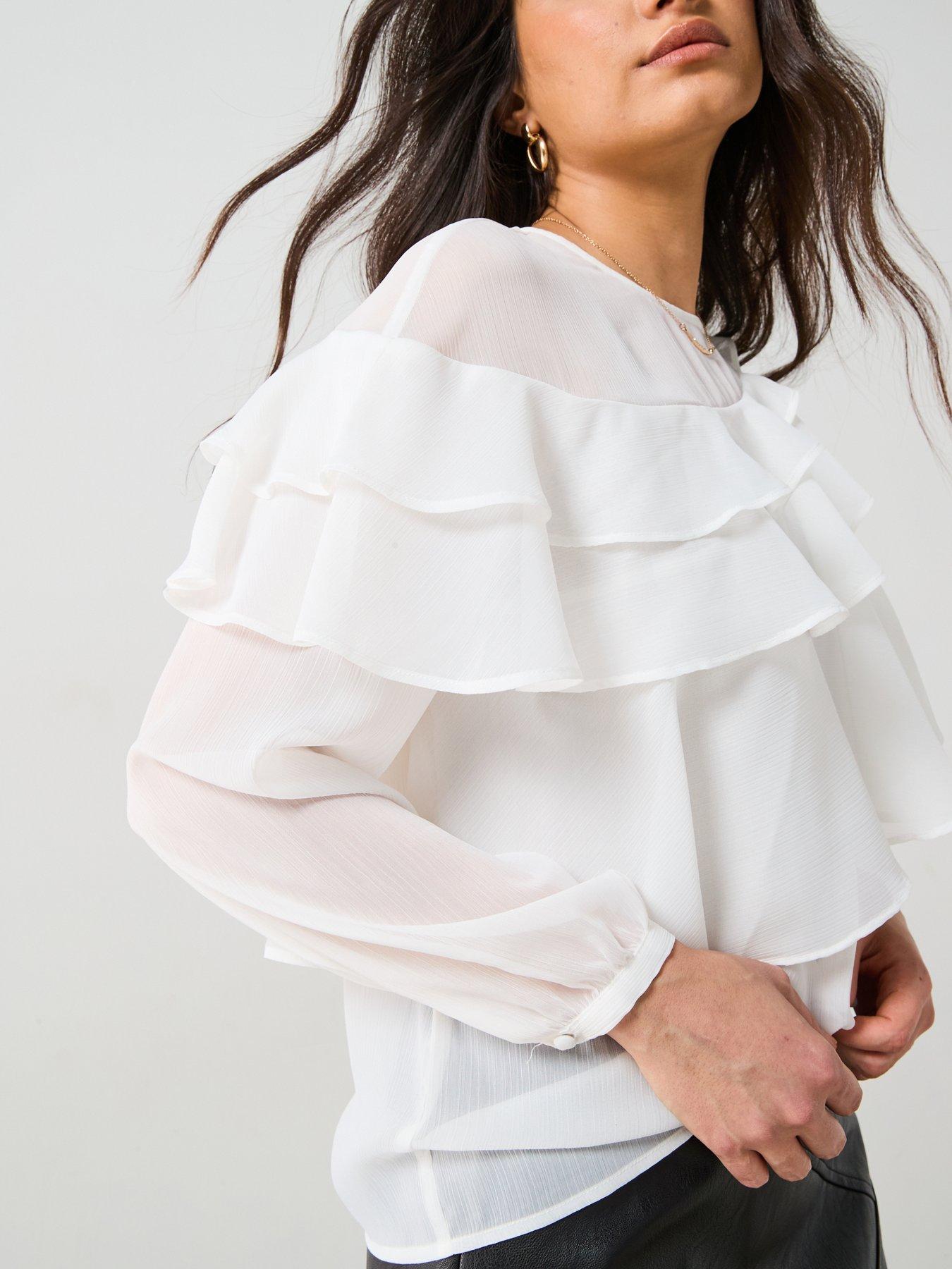 Image 4 of 5 of V by Very Ruffle Shell Blouse - White