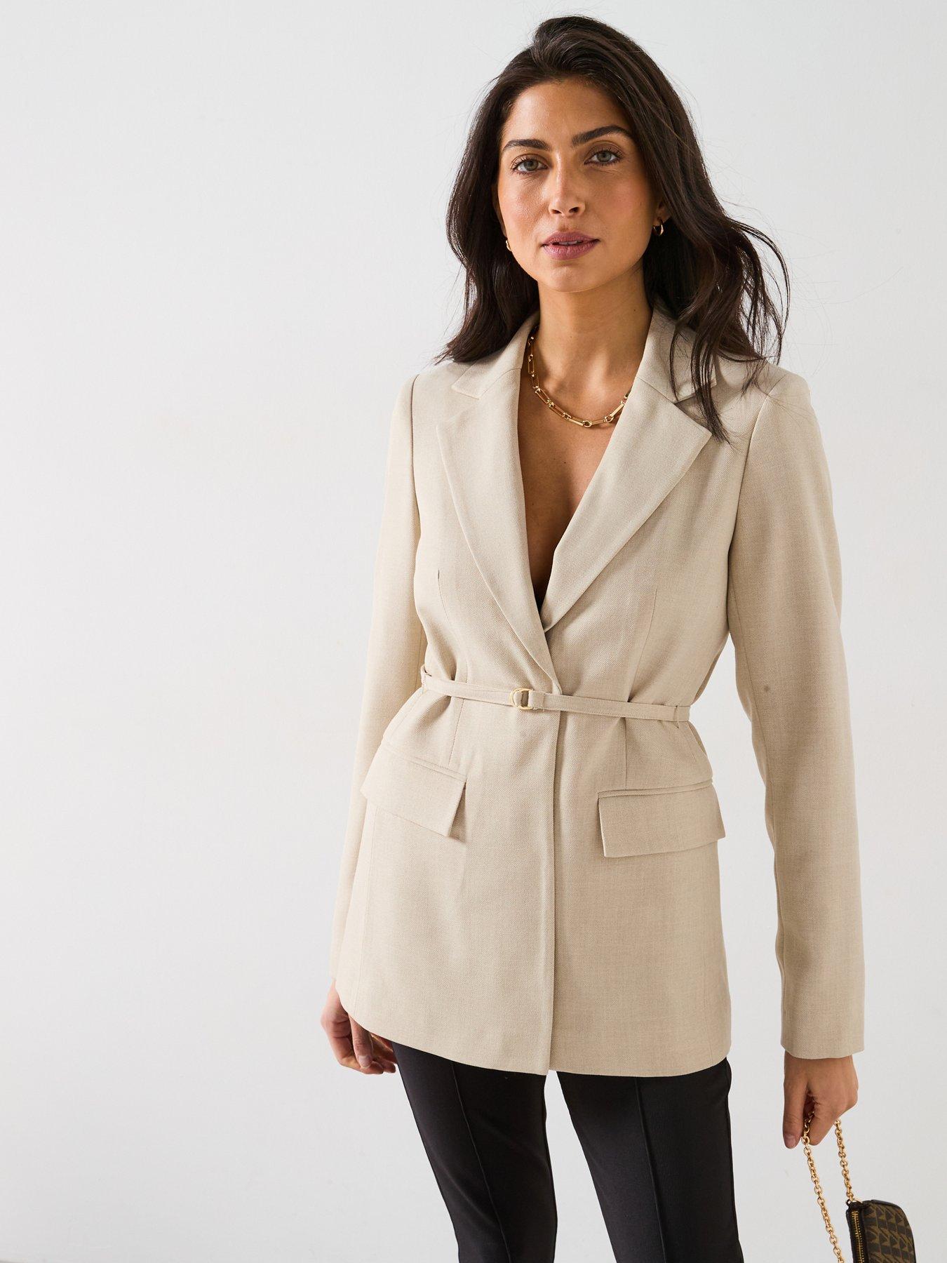 undefined Belted Blazer - Beige