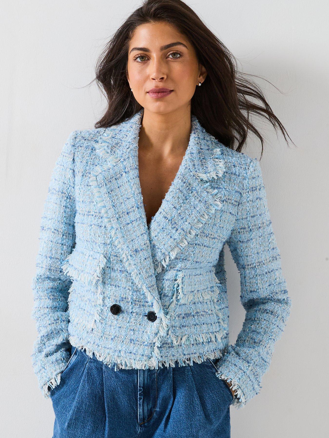 undefined Short Utility Boucle Jacket - Blue