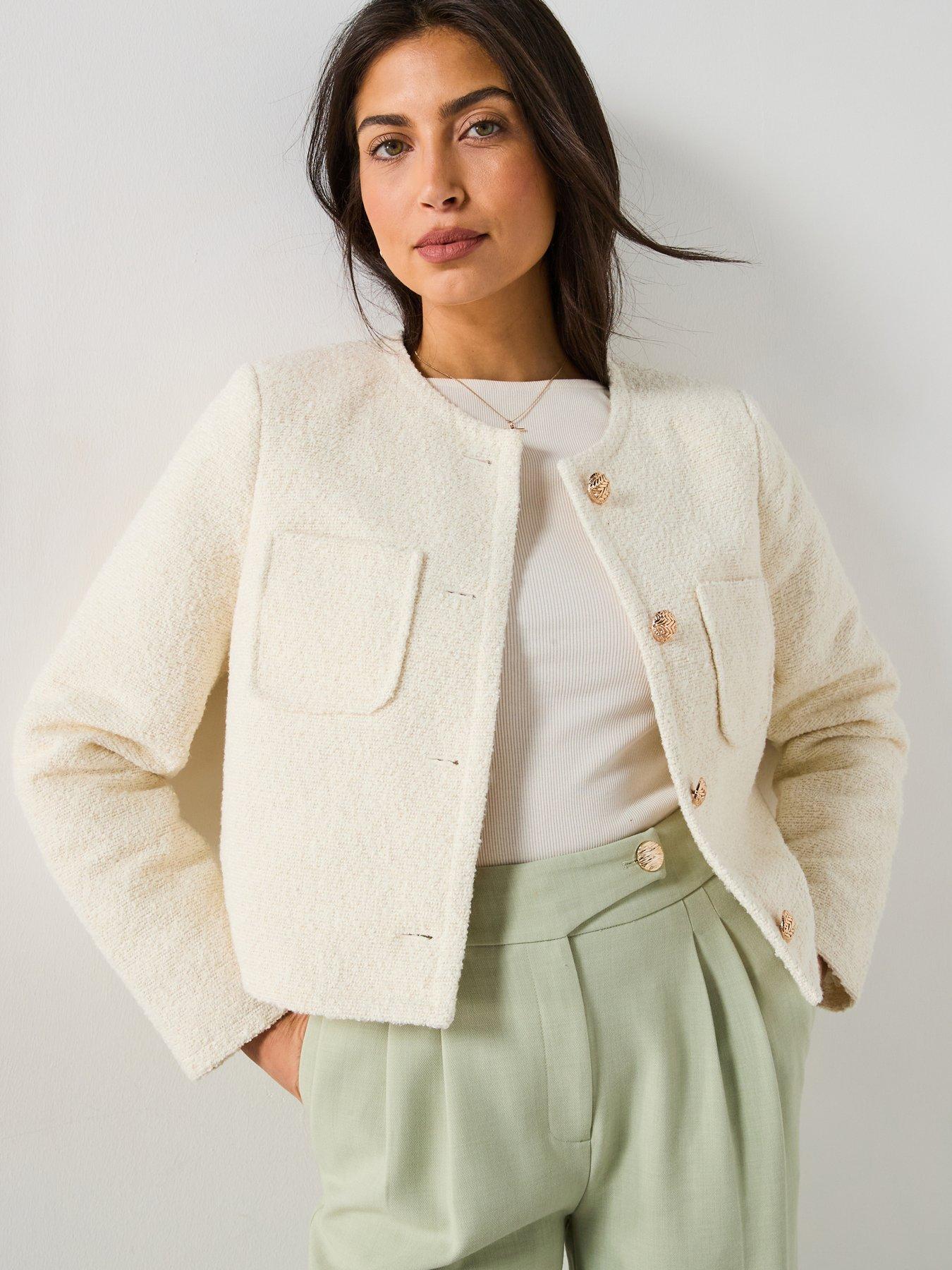 Image 1 of 6 of V by Very Textured Boucle Trophy Jacket - Cream