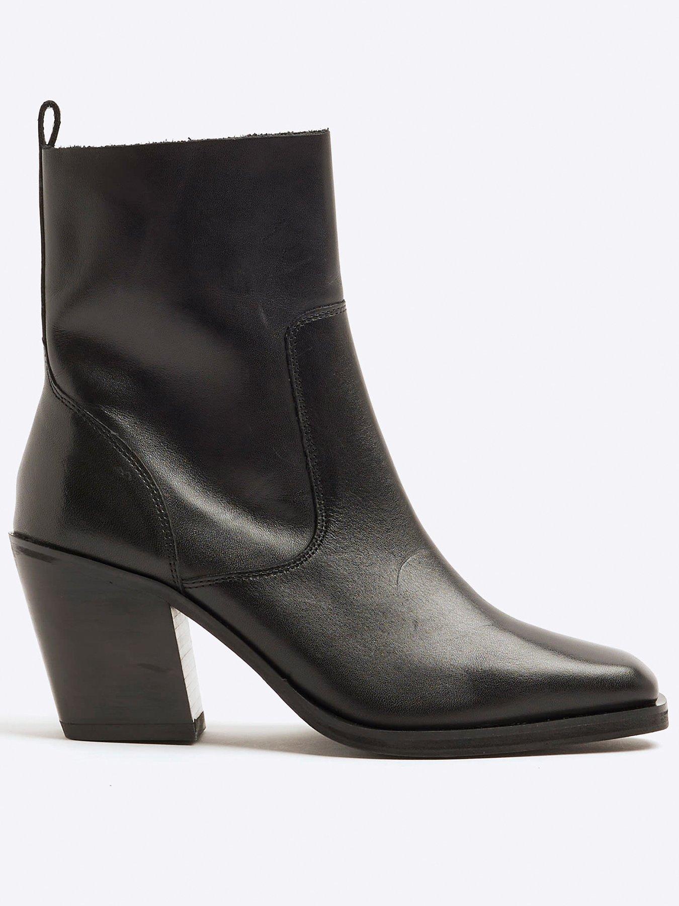 River Island Leather Western Boots - Black