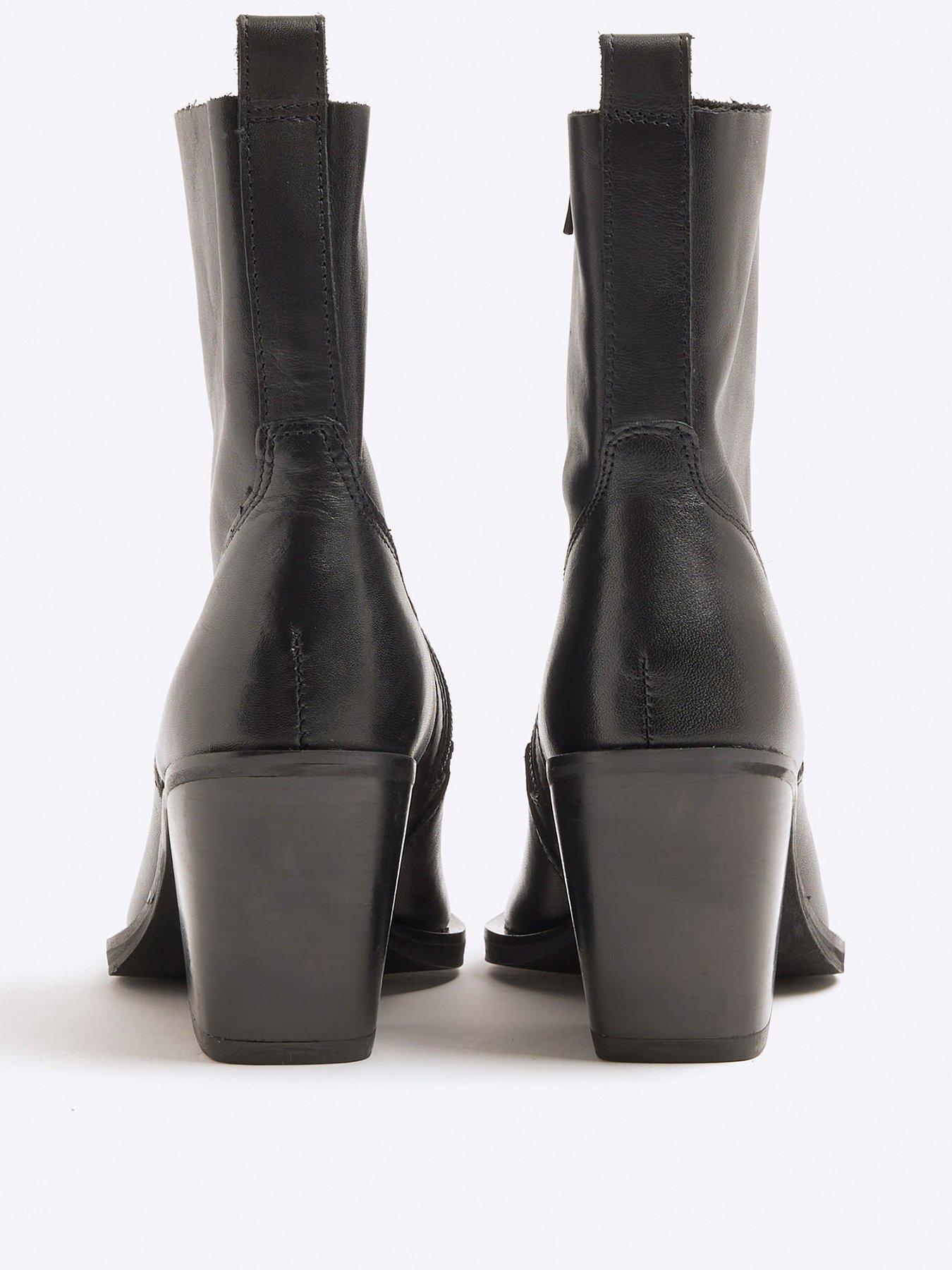 Image 3 of 6 of River Island Leather Western Boots - Black