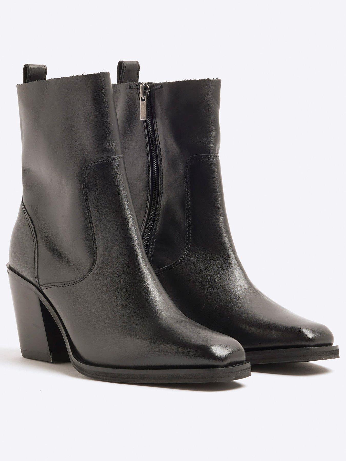 Image 4 of 6 of River Island Leather Western Boots - Black
