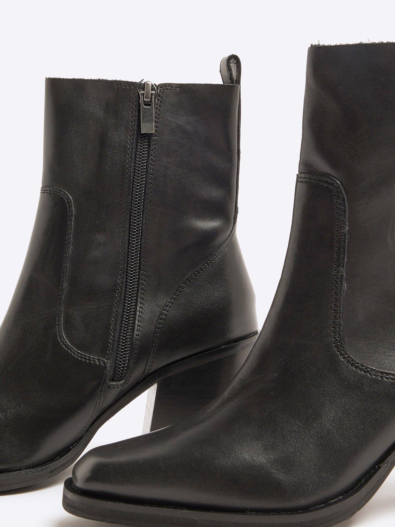 Image 6 of 6 of River Island Leather Western Boots - Black