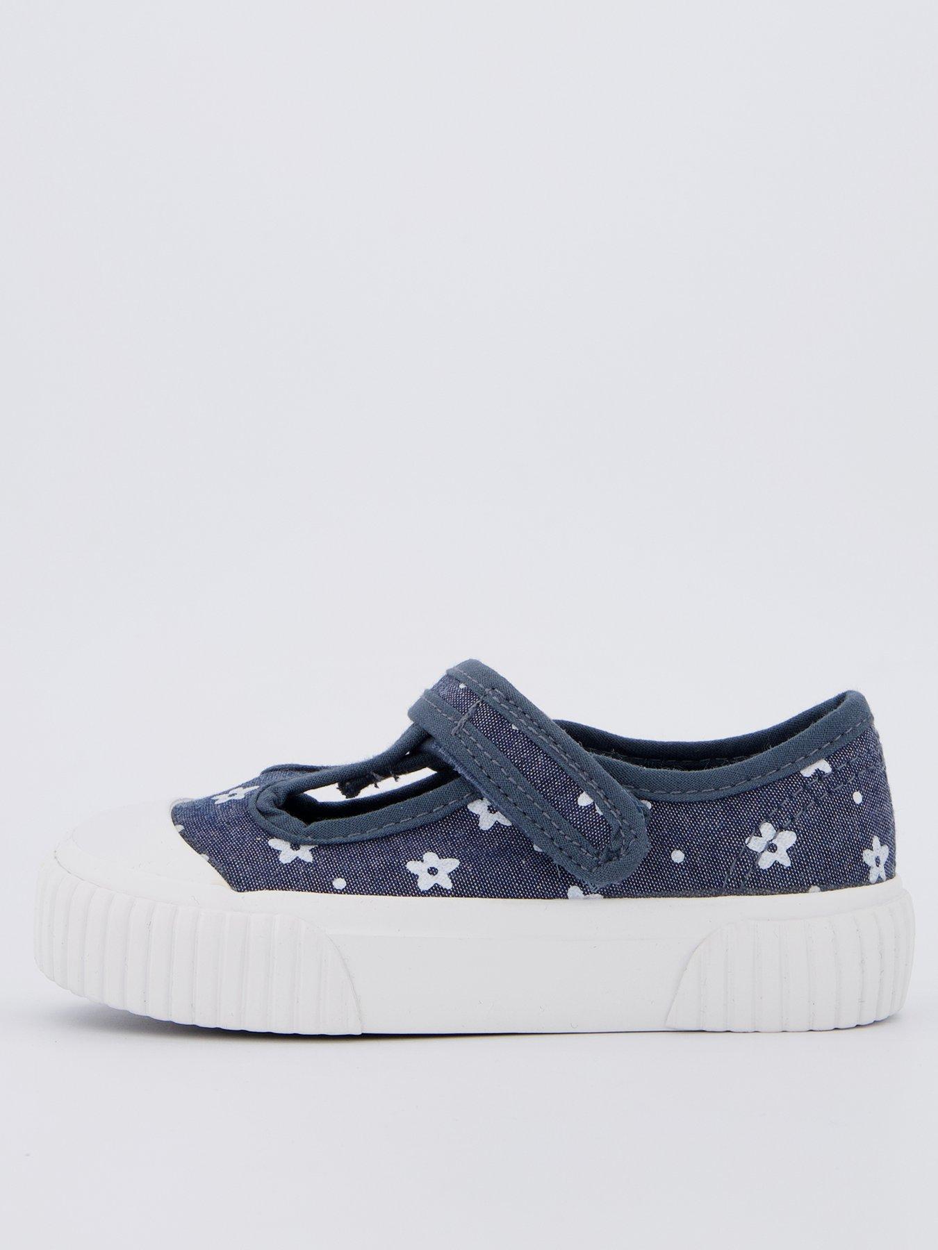 undefined Girls Flower Canvas T-Bar Pumps - Blue