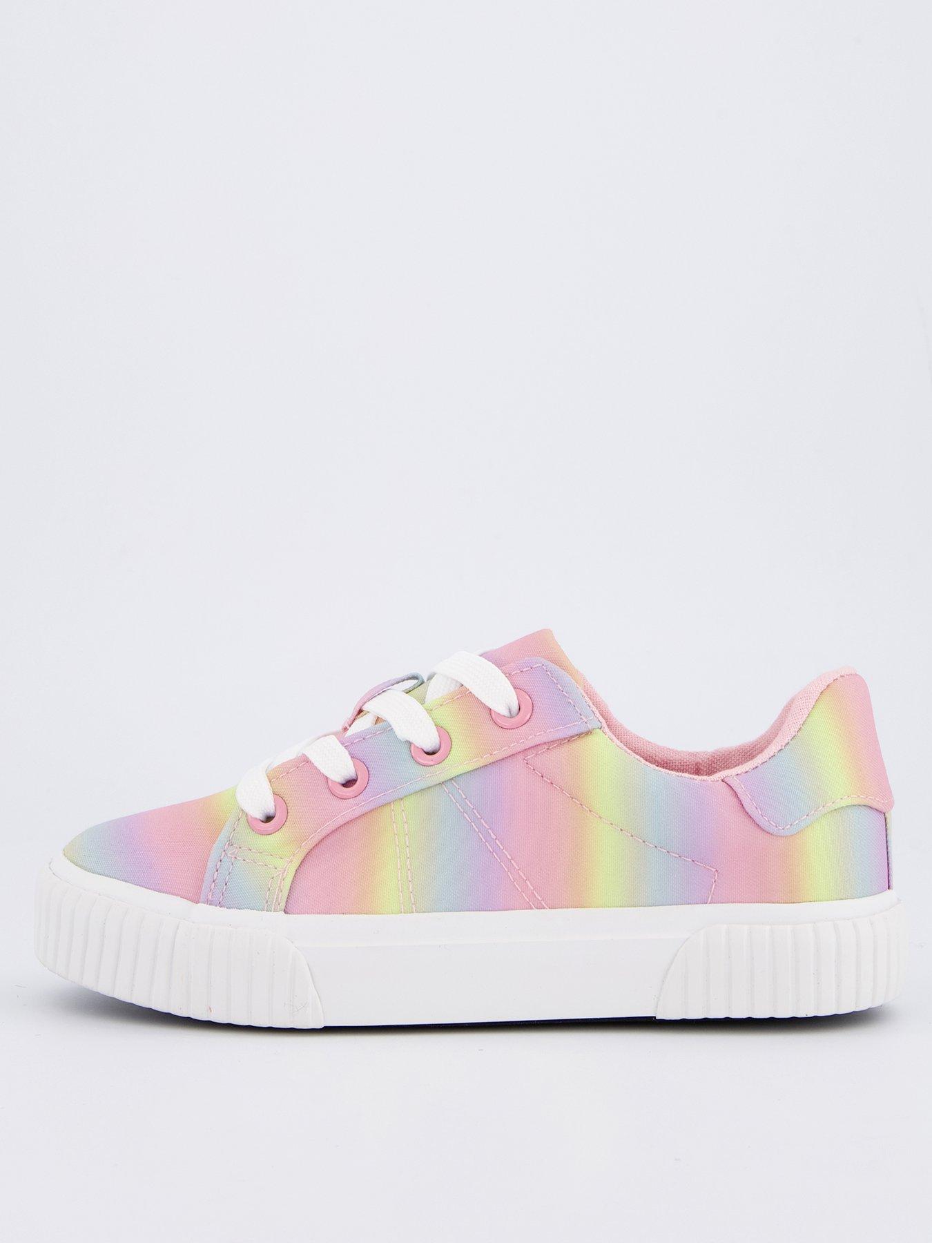 undefined Girls Rainbow Canvas Lace Up Trainer - Multi
