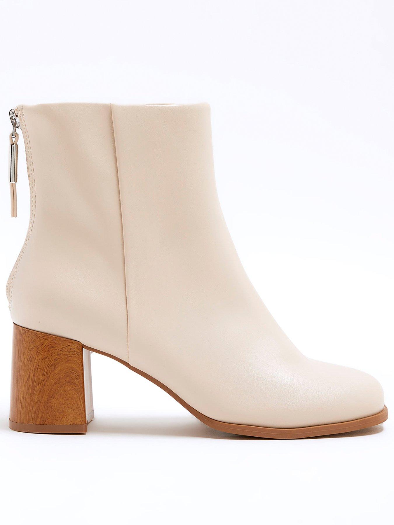 undefined Block Heel Ankle Boot - Cream