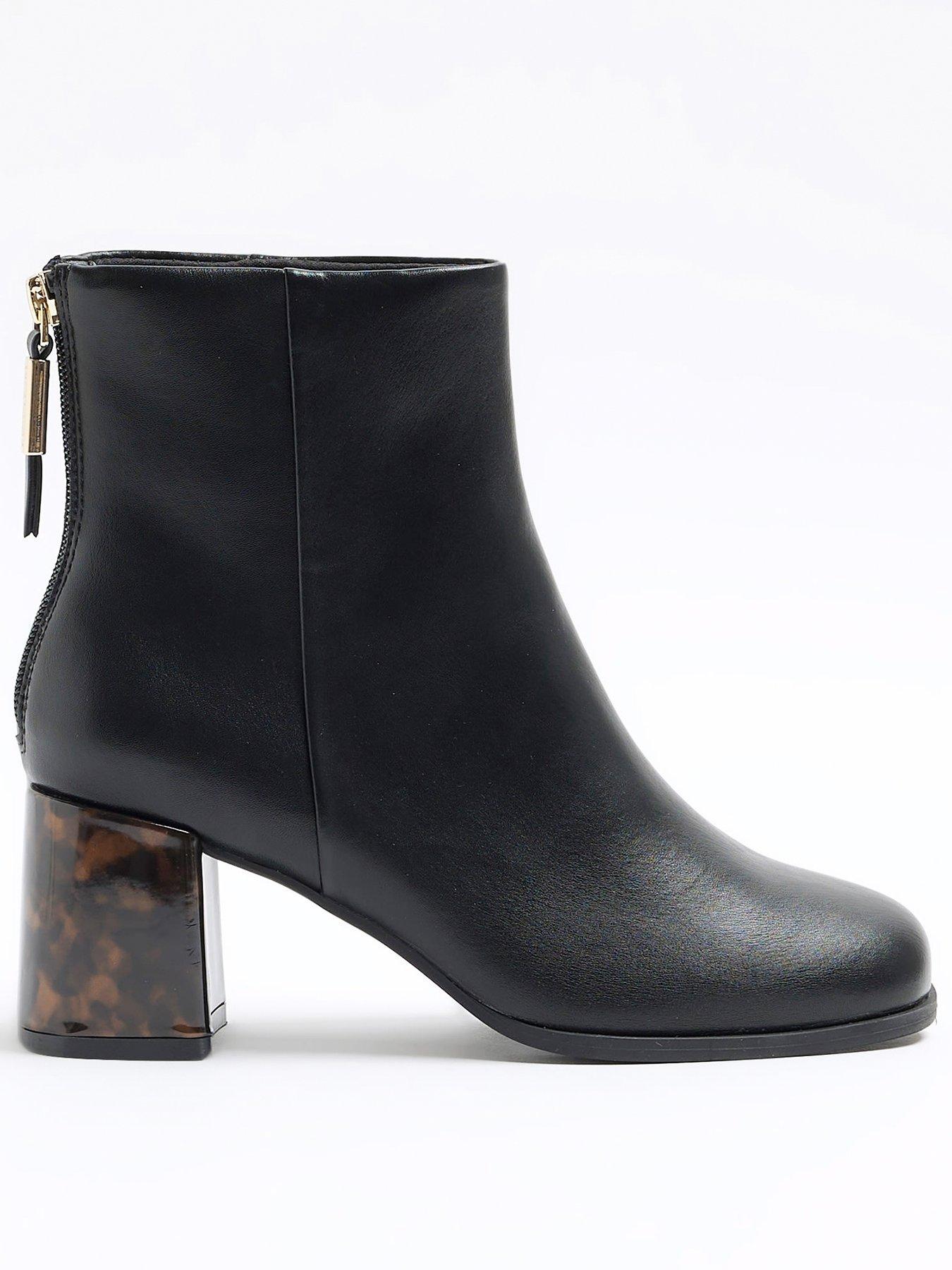 undefined Block Heel Ankle Boot - Black