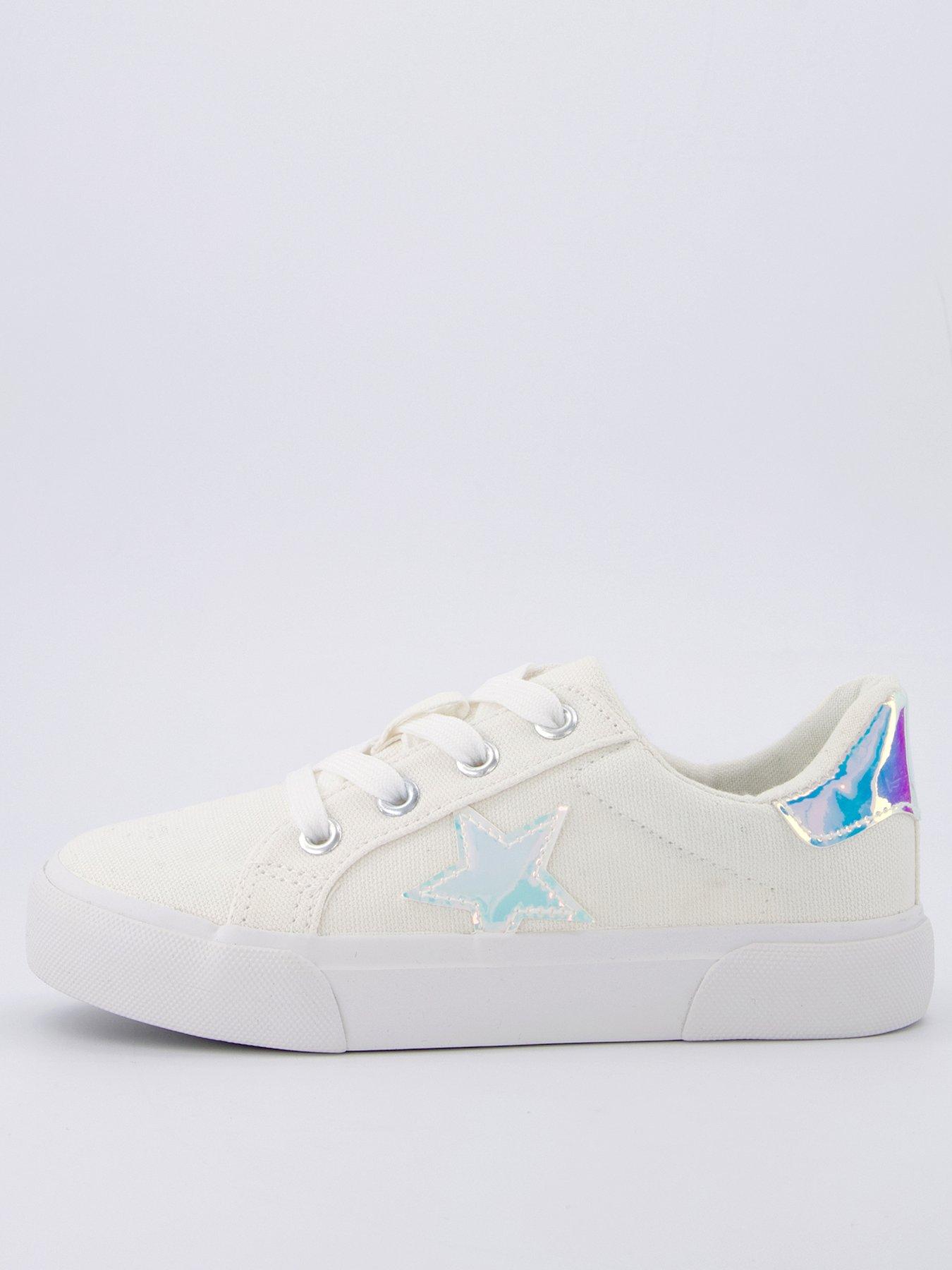 Image 1 of 7 of Everyday Girls Star Canvas Lace Up Trainer - White
