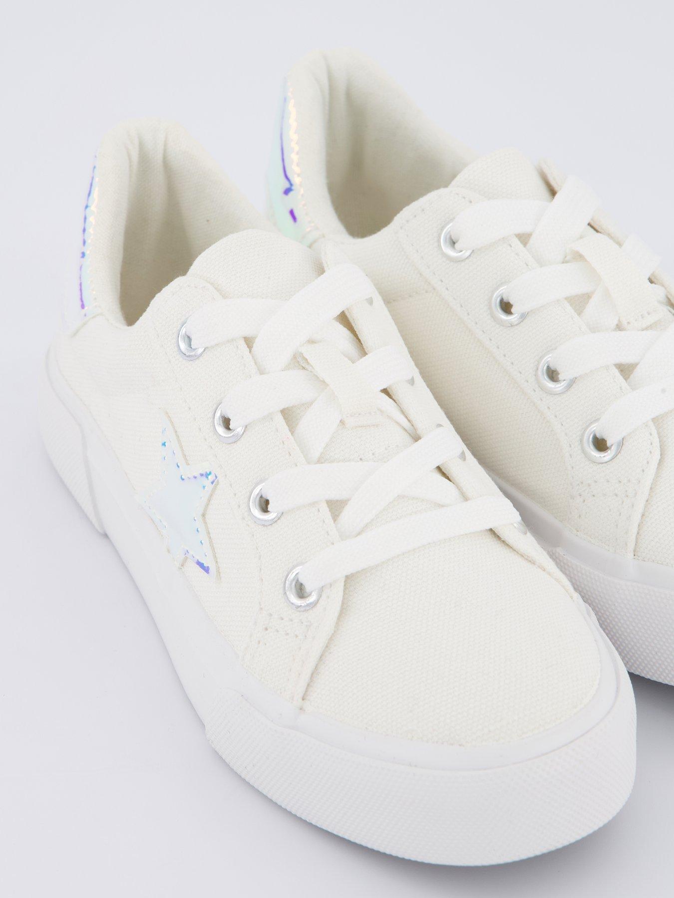 Image 5 of 7 of Everyday Girls Star Canvas Lace Up Trainer - White