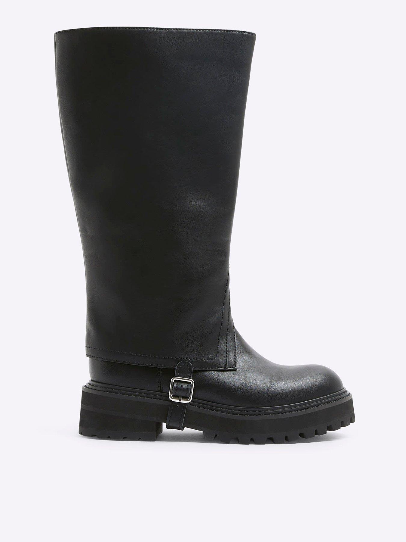 River Island Buckle Detail High Leg Boot - Black