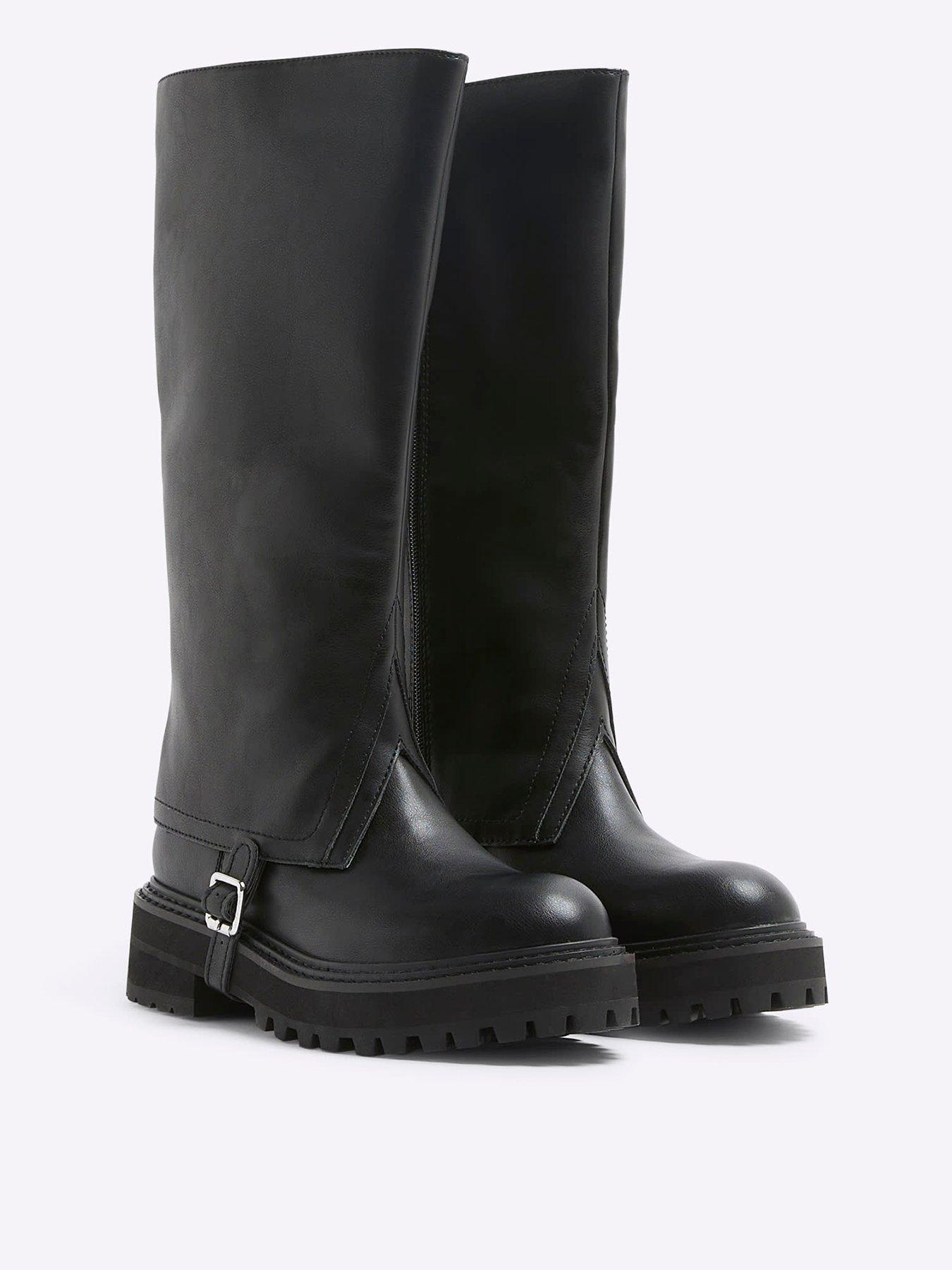 Image 4 of 5 of River Island Buckle Detail High Leg Boot - Black