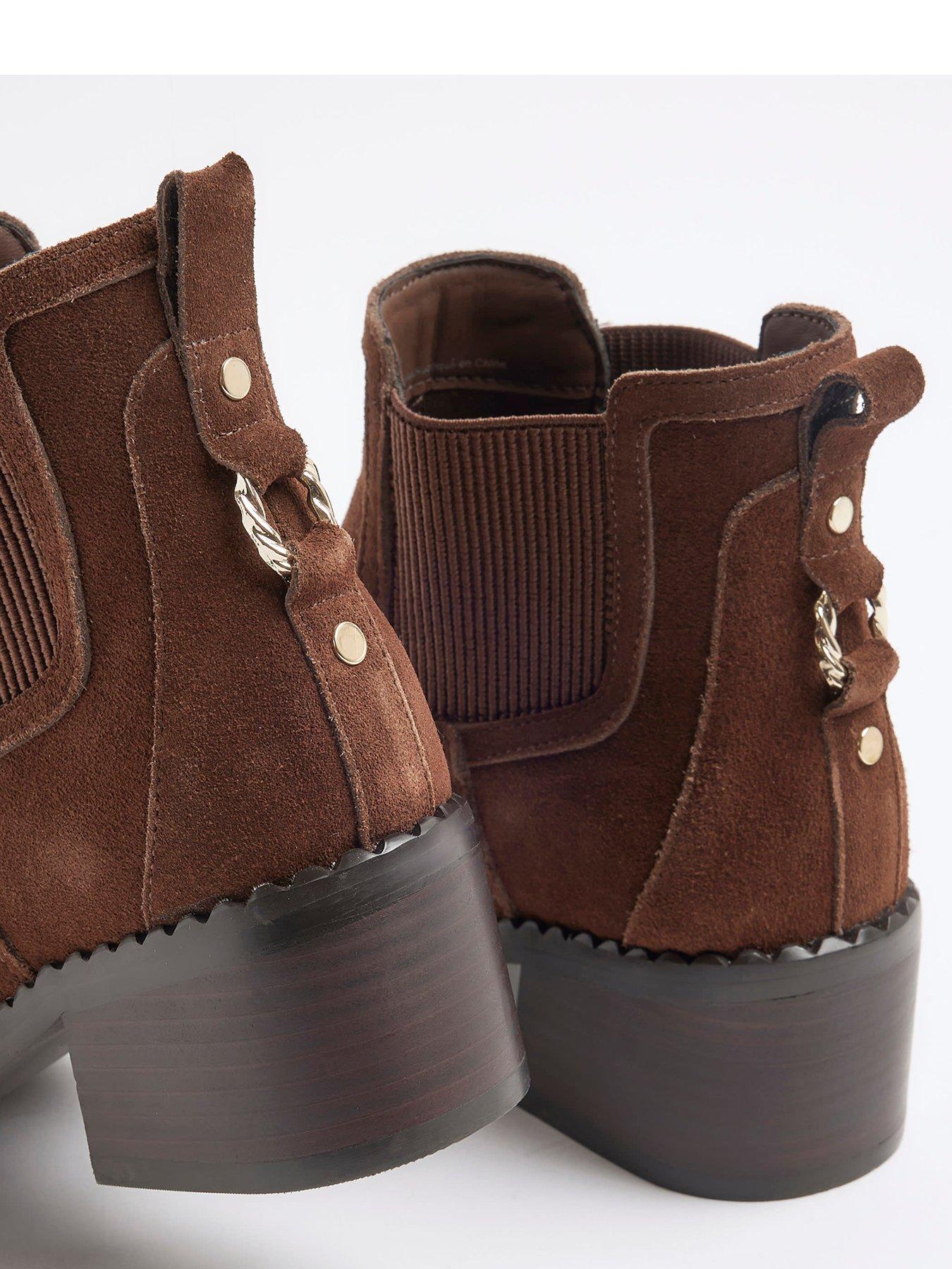 River Island Chelsea Block Heel Boot Dark Brown Very