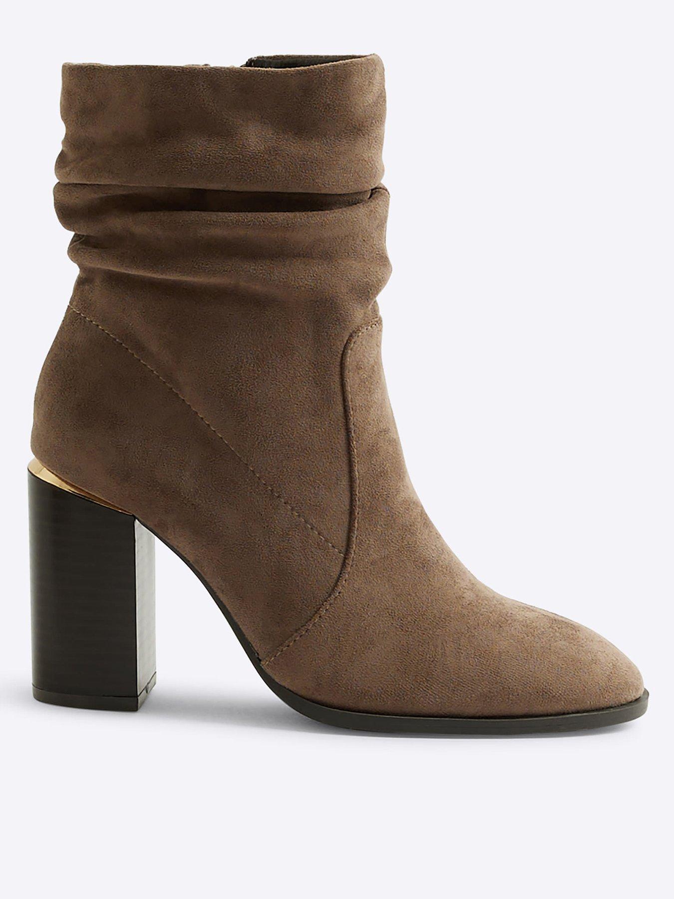 undefined Slouch Heeled Ankle Boot - Light Grey