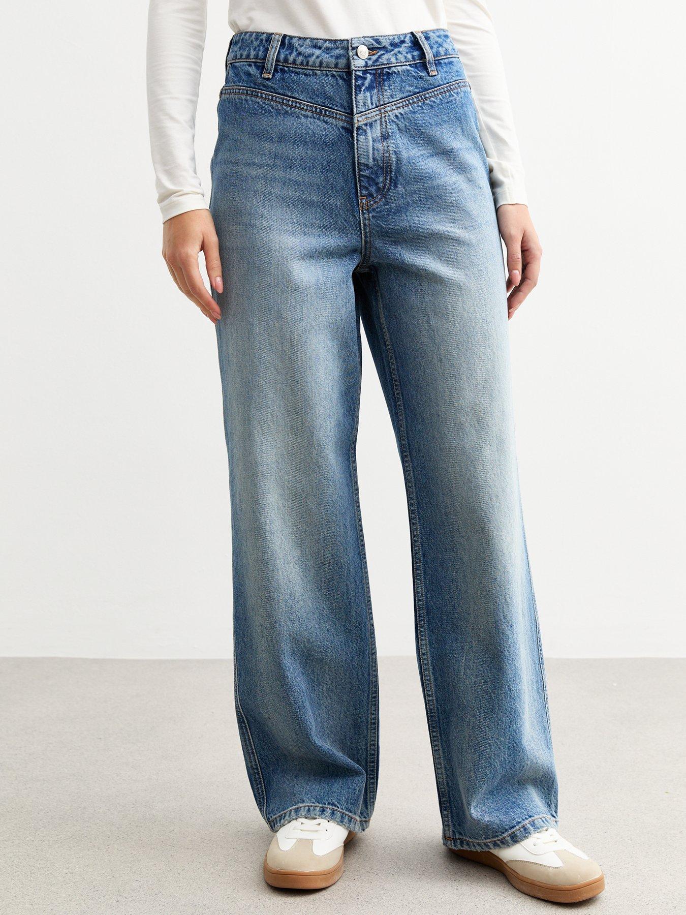 undefined High Waisted Palazzo Jeans - Blue