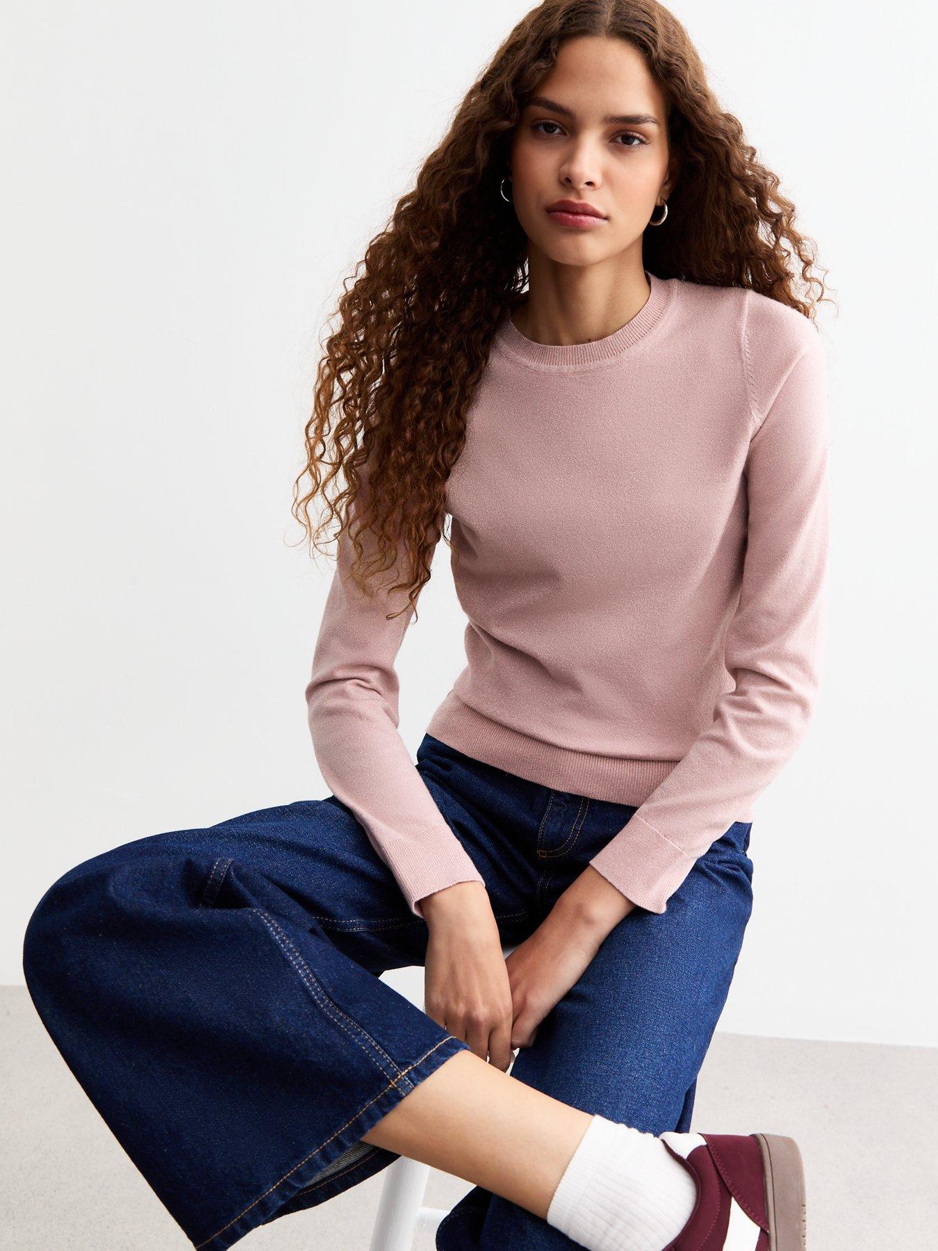 undefined Crew Neck Sparkle Jumper - Pink