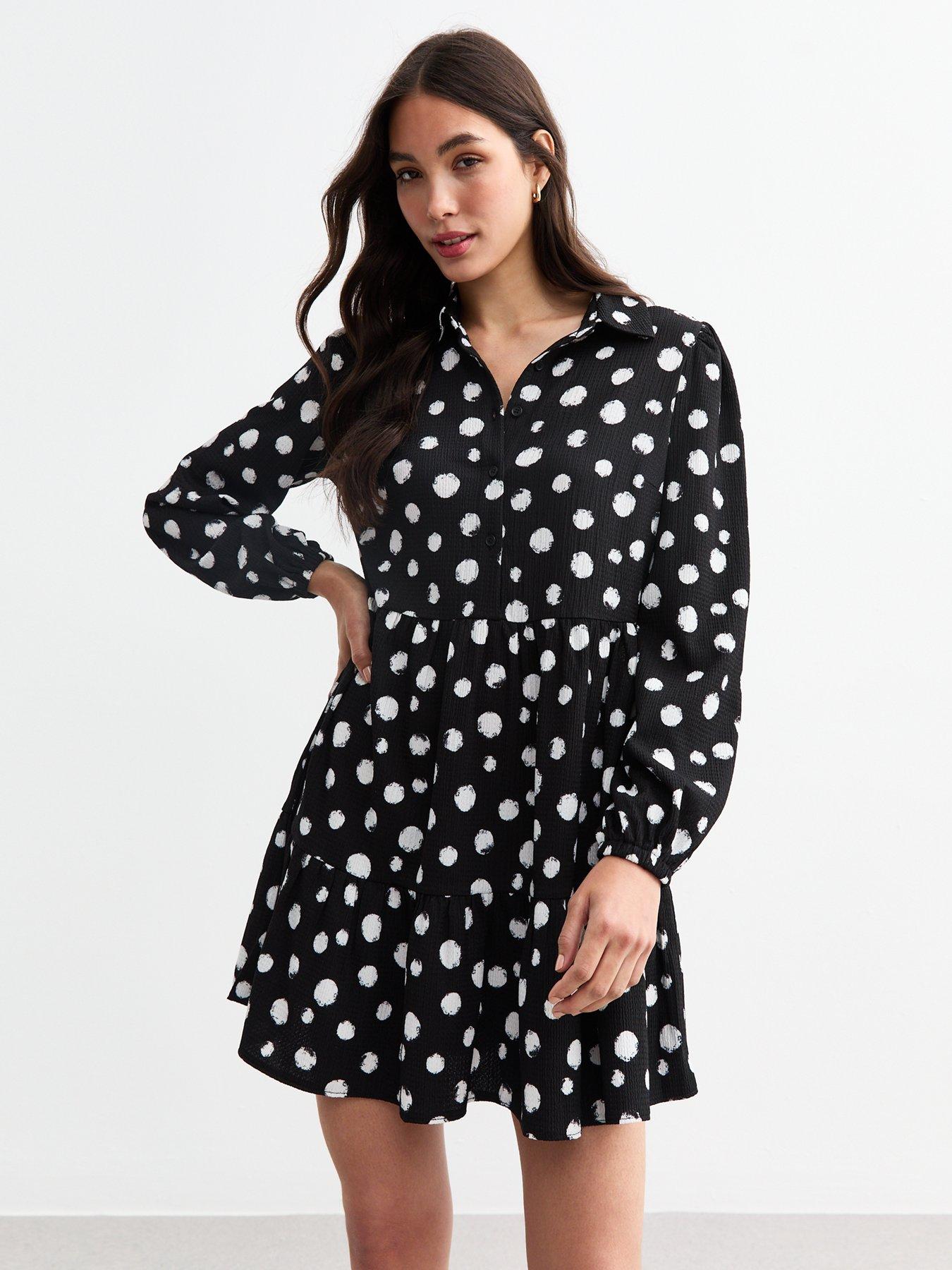 New Look Polka Dot Crinkled Smock Shirt Dress Print Very