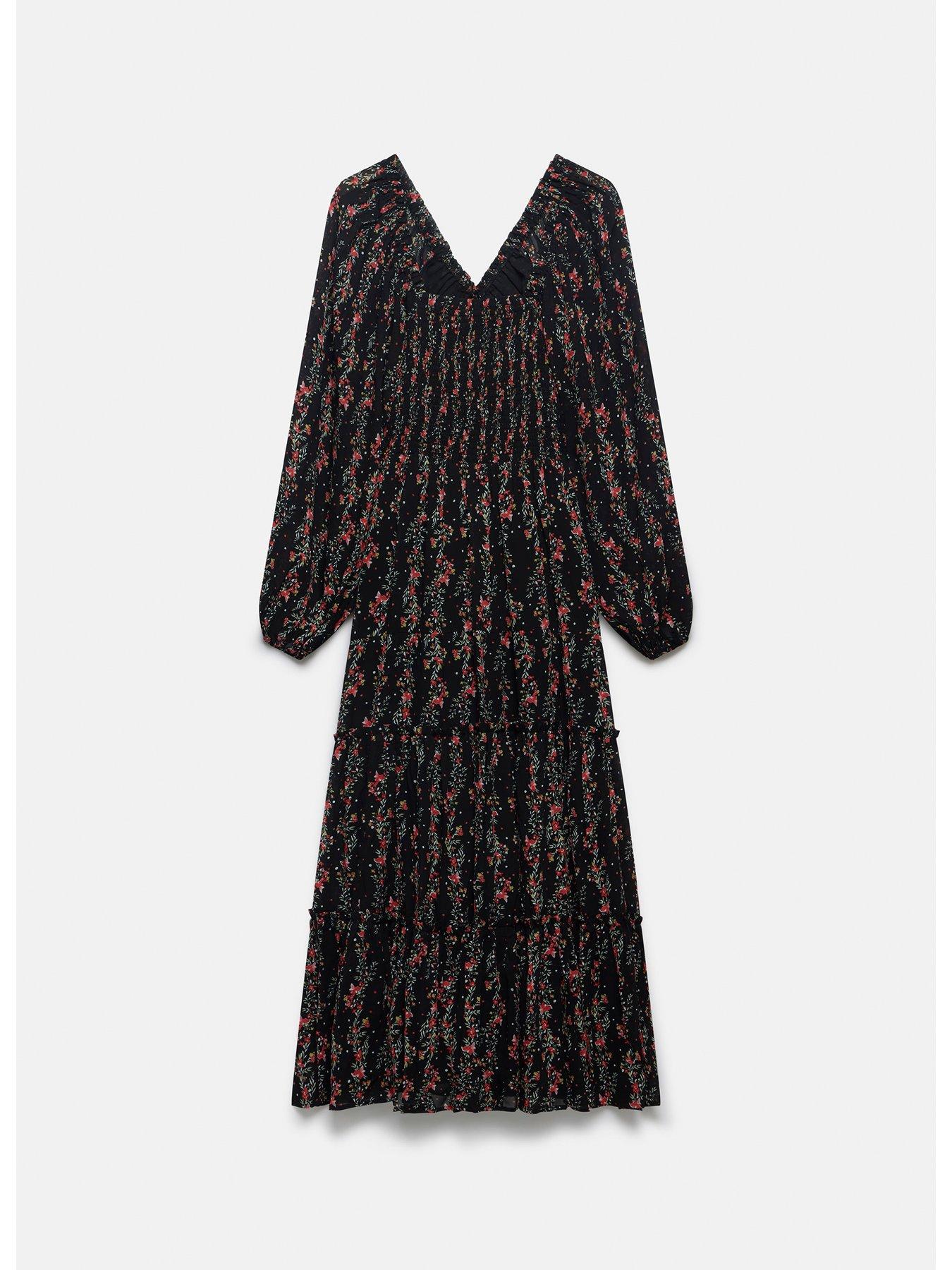 strapless open back dress CurveWow Pleated Wrap Maxi Dress Black and Red Floral – Curvewow main image 1
