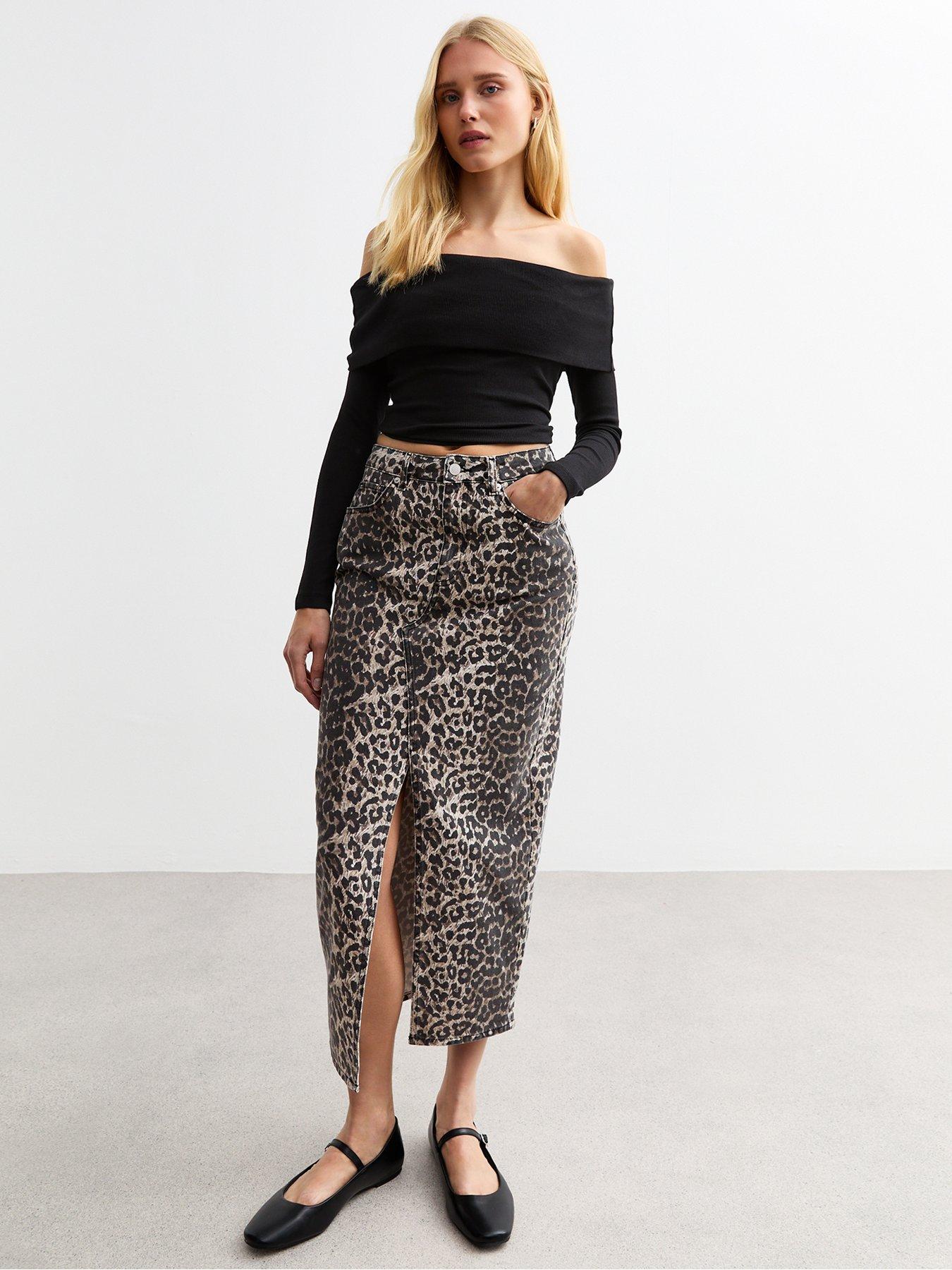 Brown leopard print midi skirt hotsell