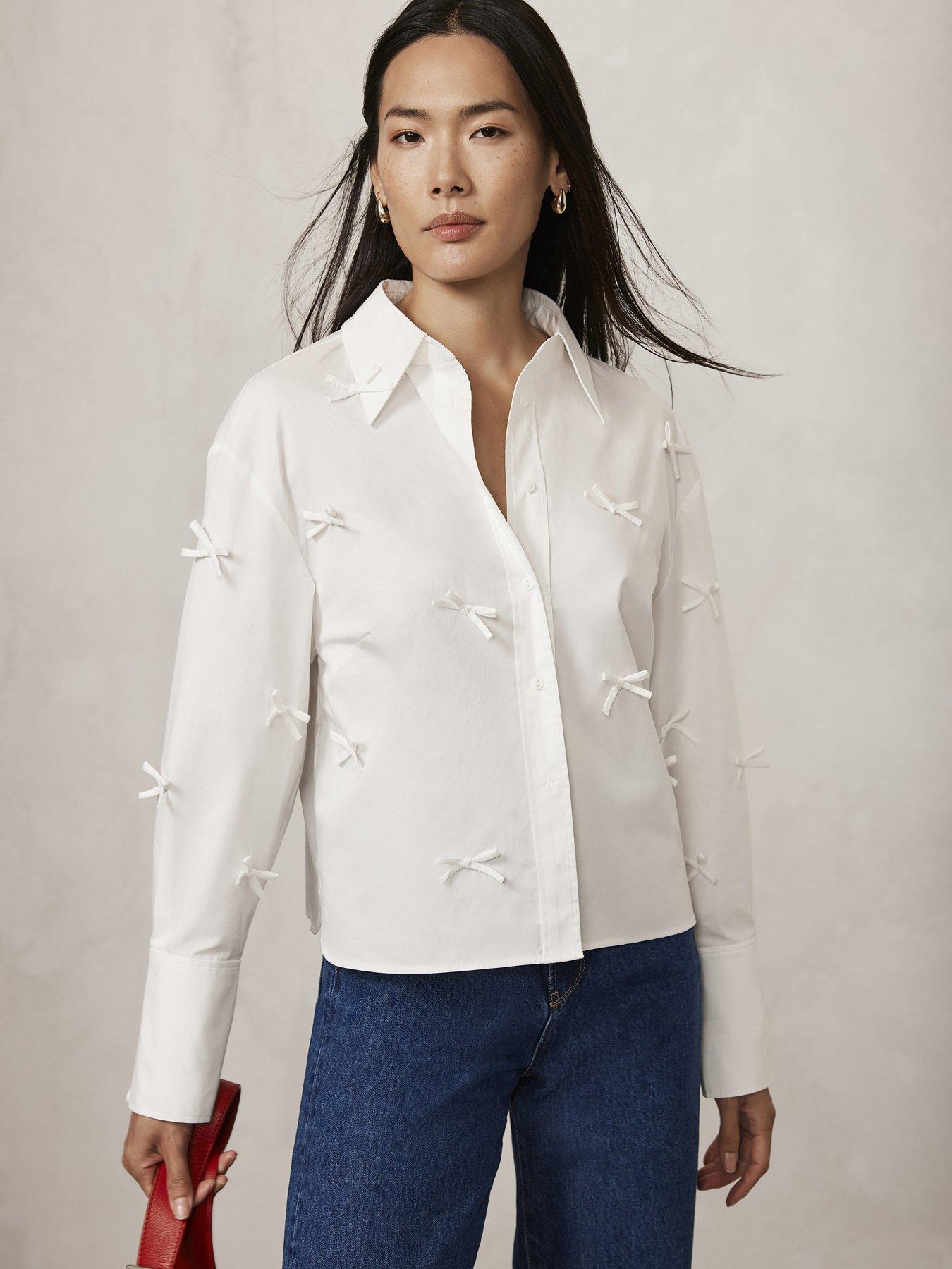 undefined White Bow Detail Cropped Shirt