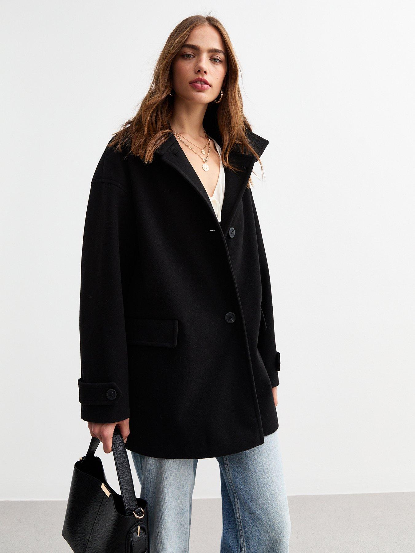 New Look Woven Collared Pea Coat Black Very