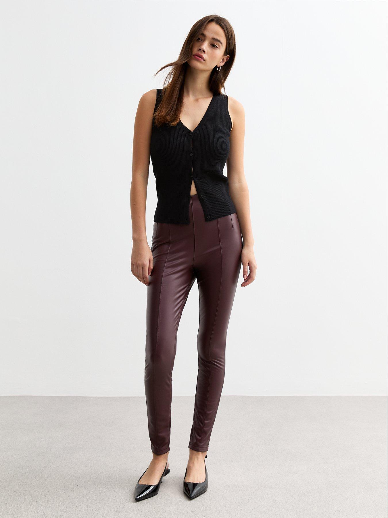 Burgundy wet look leggings shop