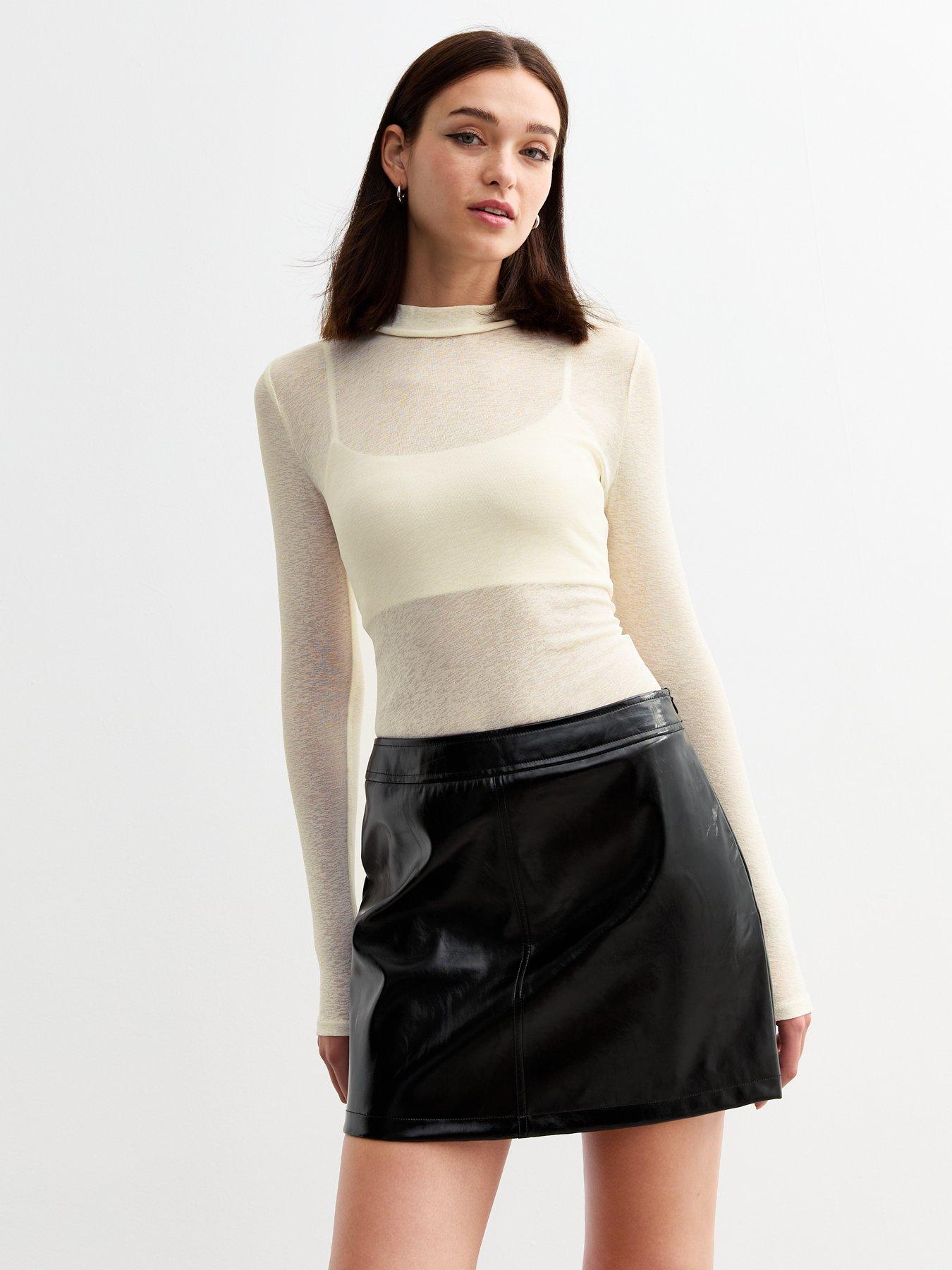 undefined Mesh High Neck Long Sleeve Top - Cream