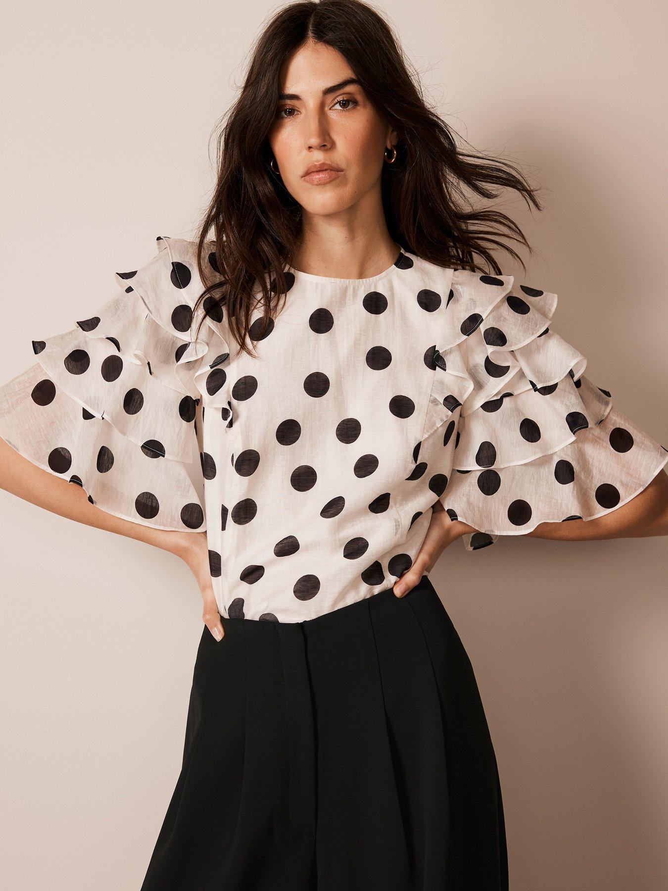 White Polka Dot Ruffle Top