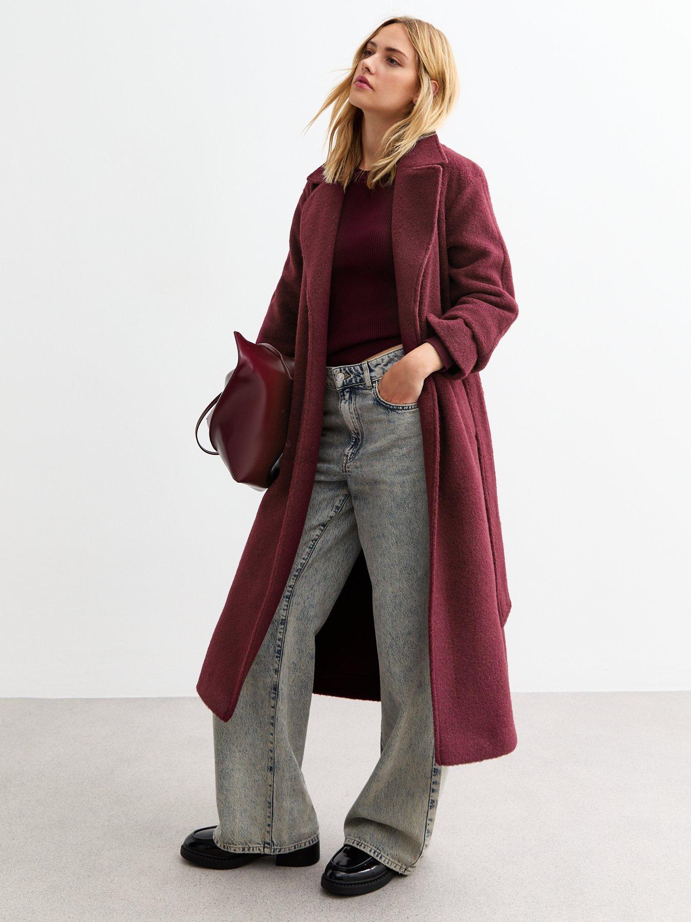 New Look Burgundy Long Belted Coat Very