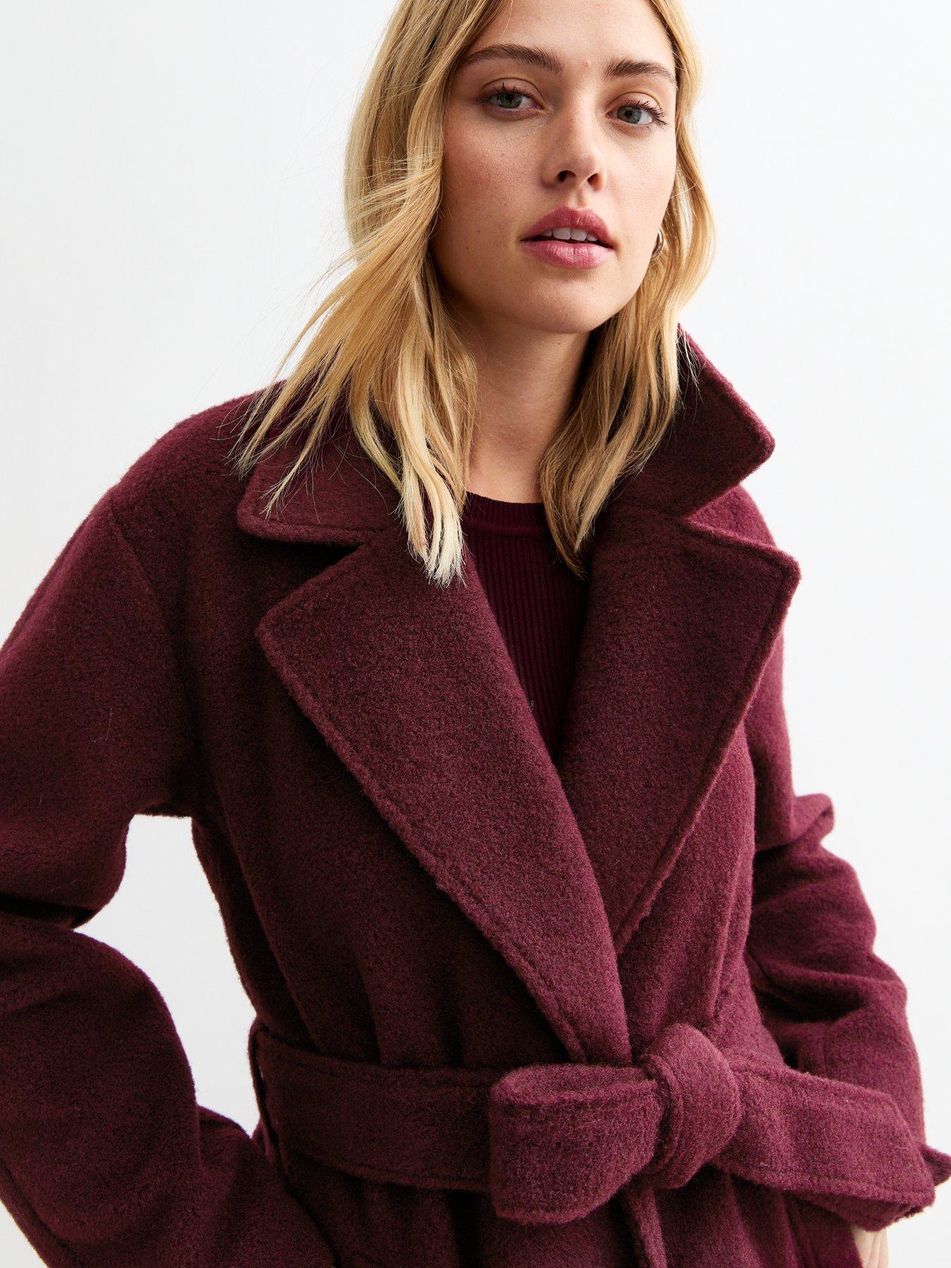 New look burgundy teddy coat store