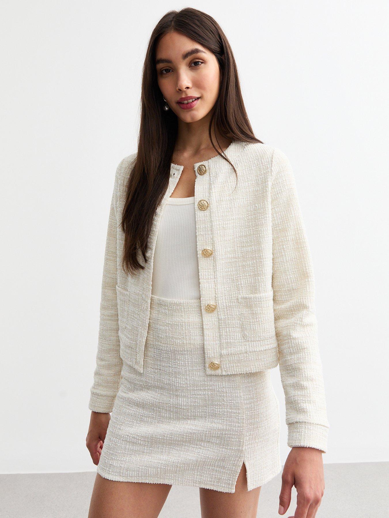 undefined Cream Metallic Boucle Jersey Cardigan