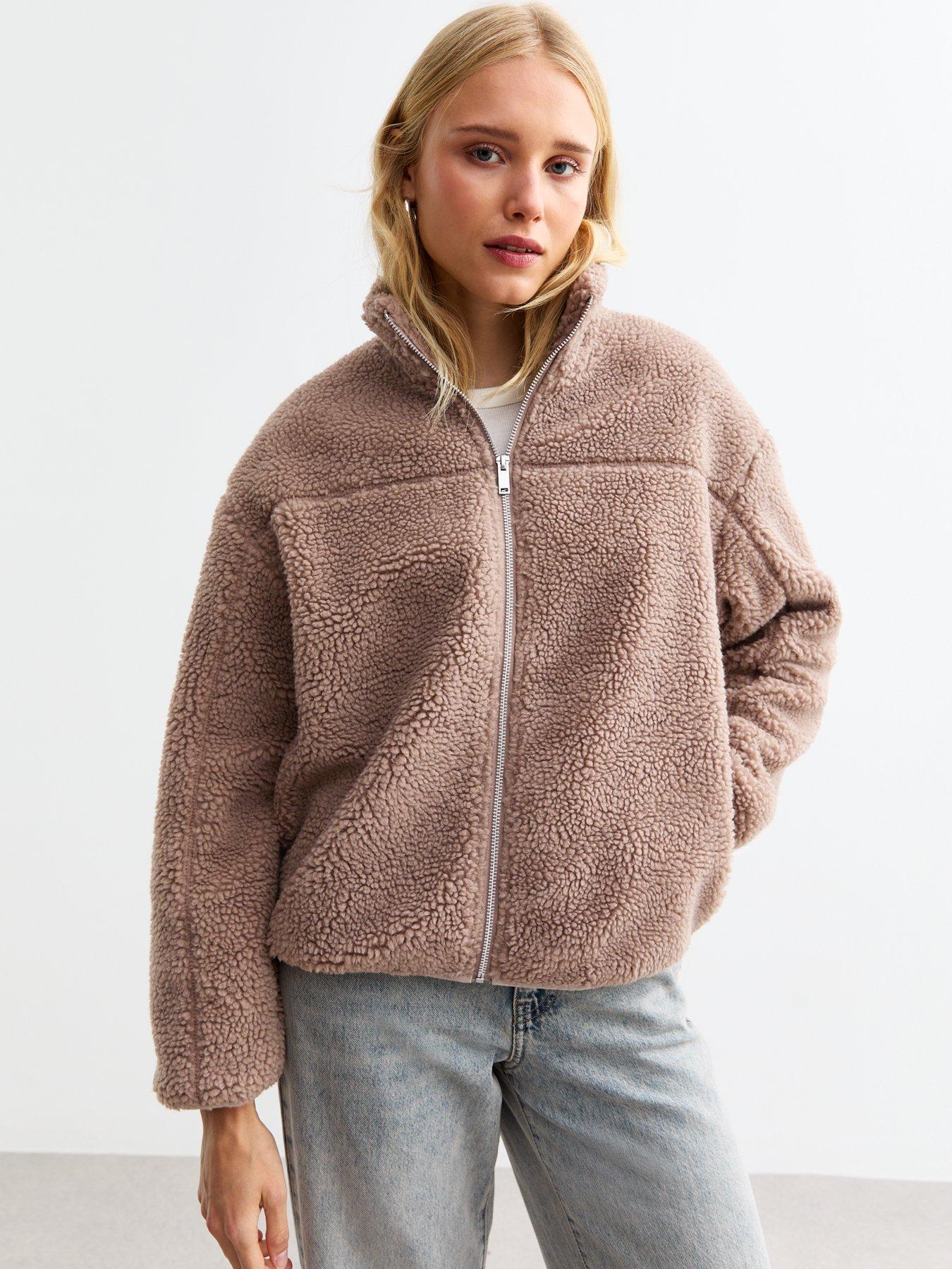 undefined Borg Zip Up Jacket - Beige