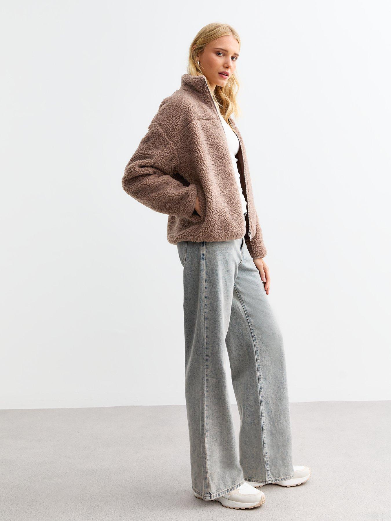 Image 5 of 5 of New Look Borg Zip Up Jacket - Beige