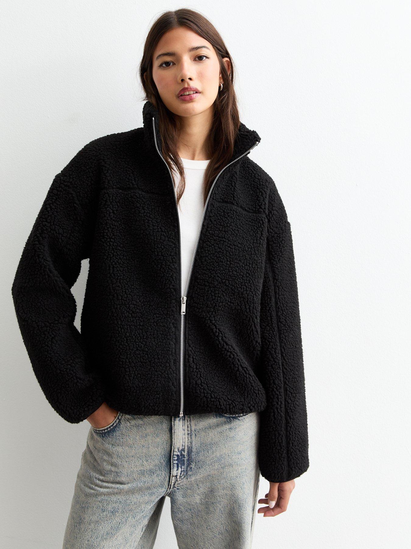 undefined Borg Zip Up Jacket - Black
