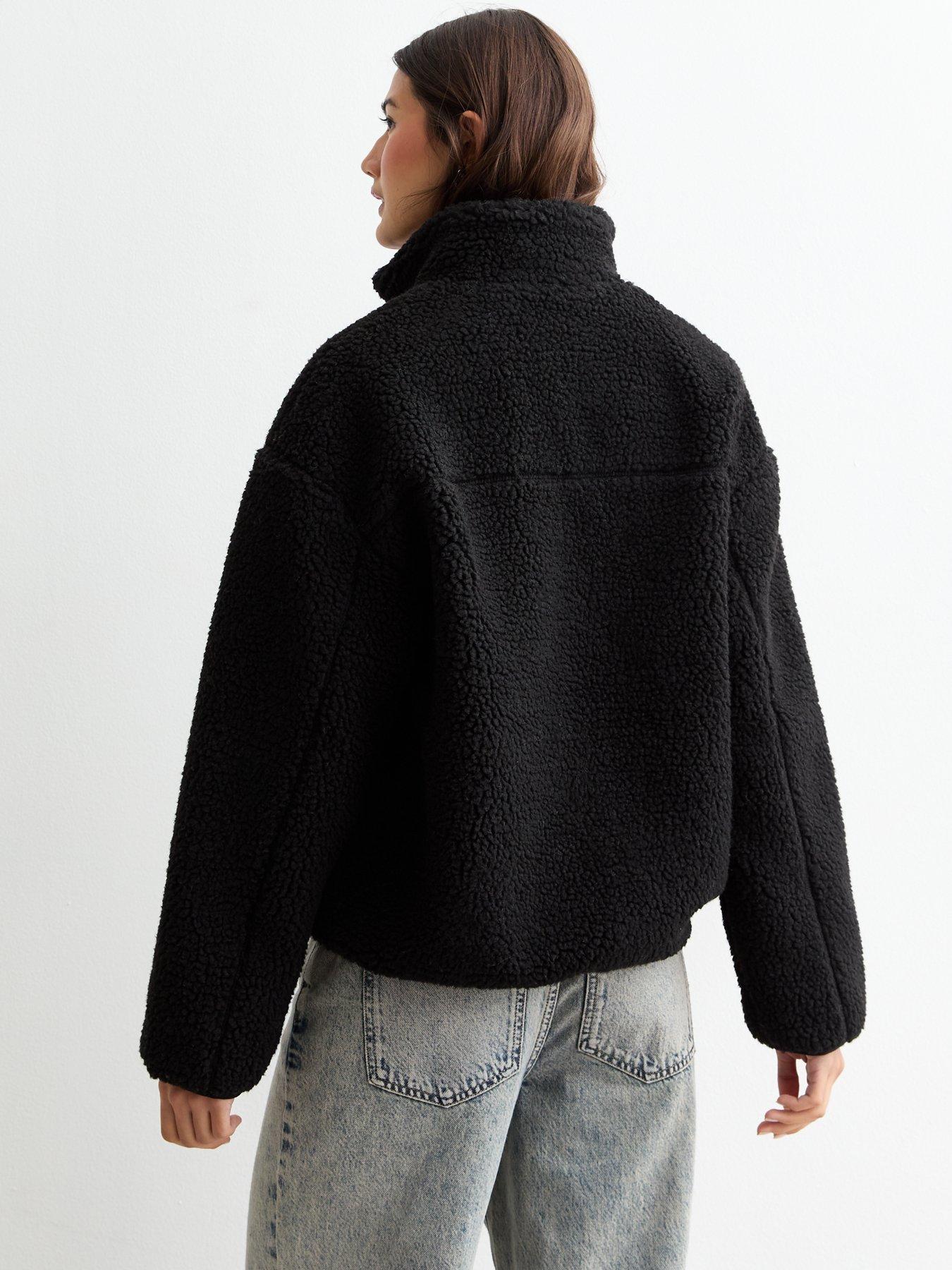 New Look Borg Zip Up Jacket Black Very