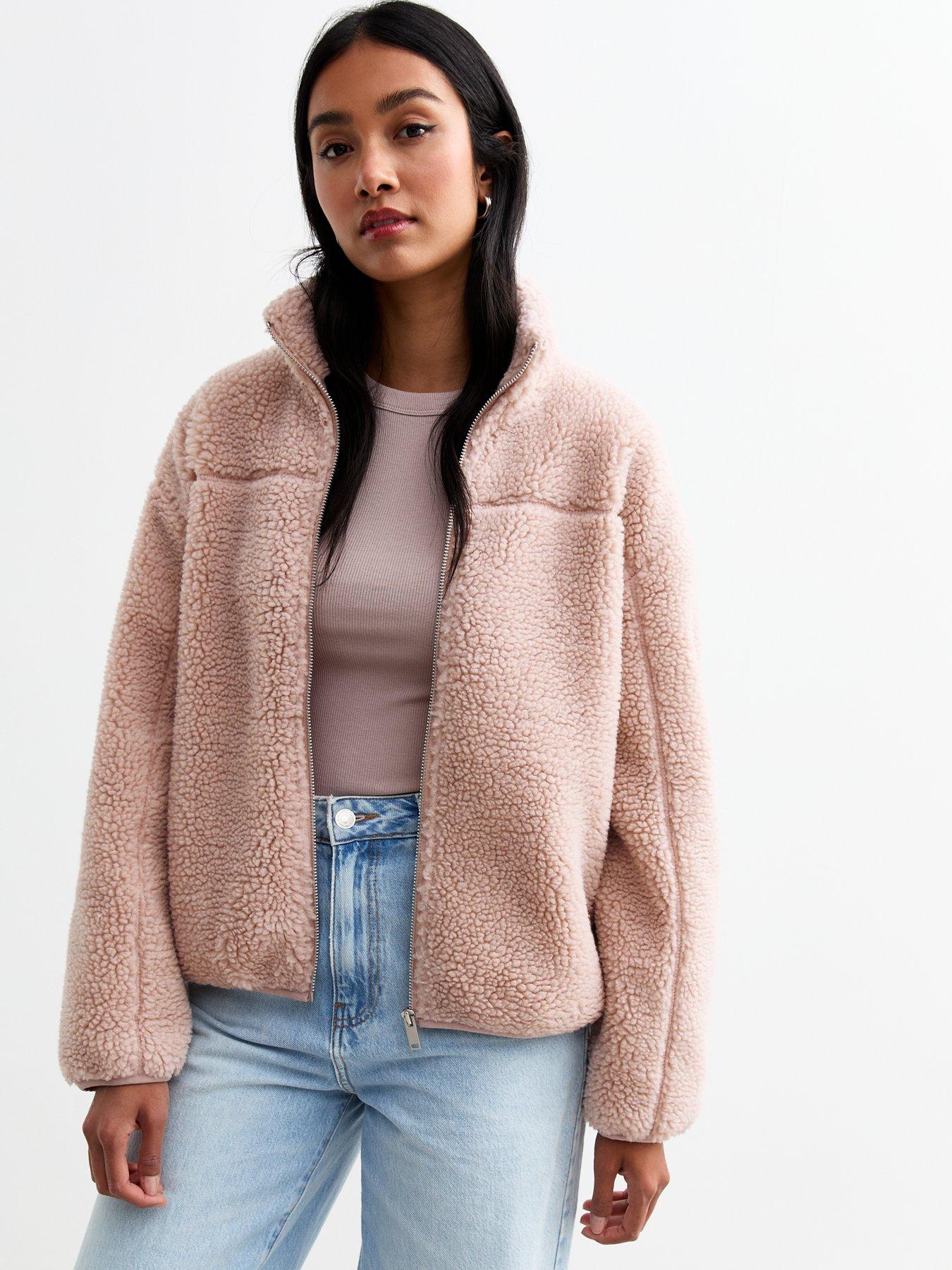 undefined Borg Zip Up Jacket - Pink