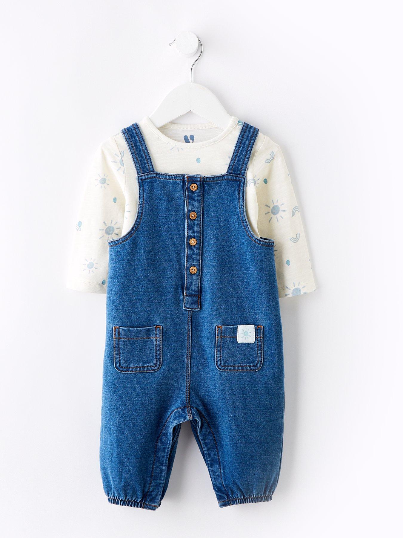 undefined Baby Boys Denim Jersey Dungaree And Bodysuit Set