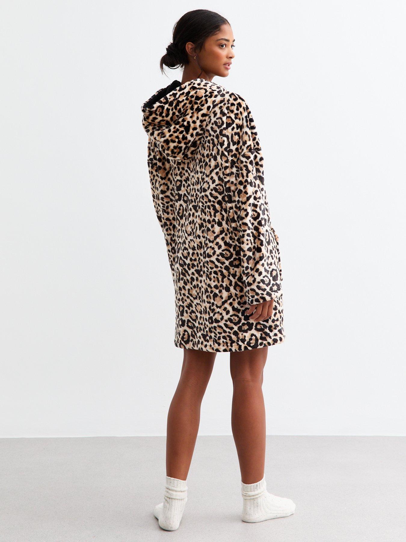 Image 2 of 4 of New Look Brown Oversized Leopard Print Fleece Hoodie