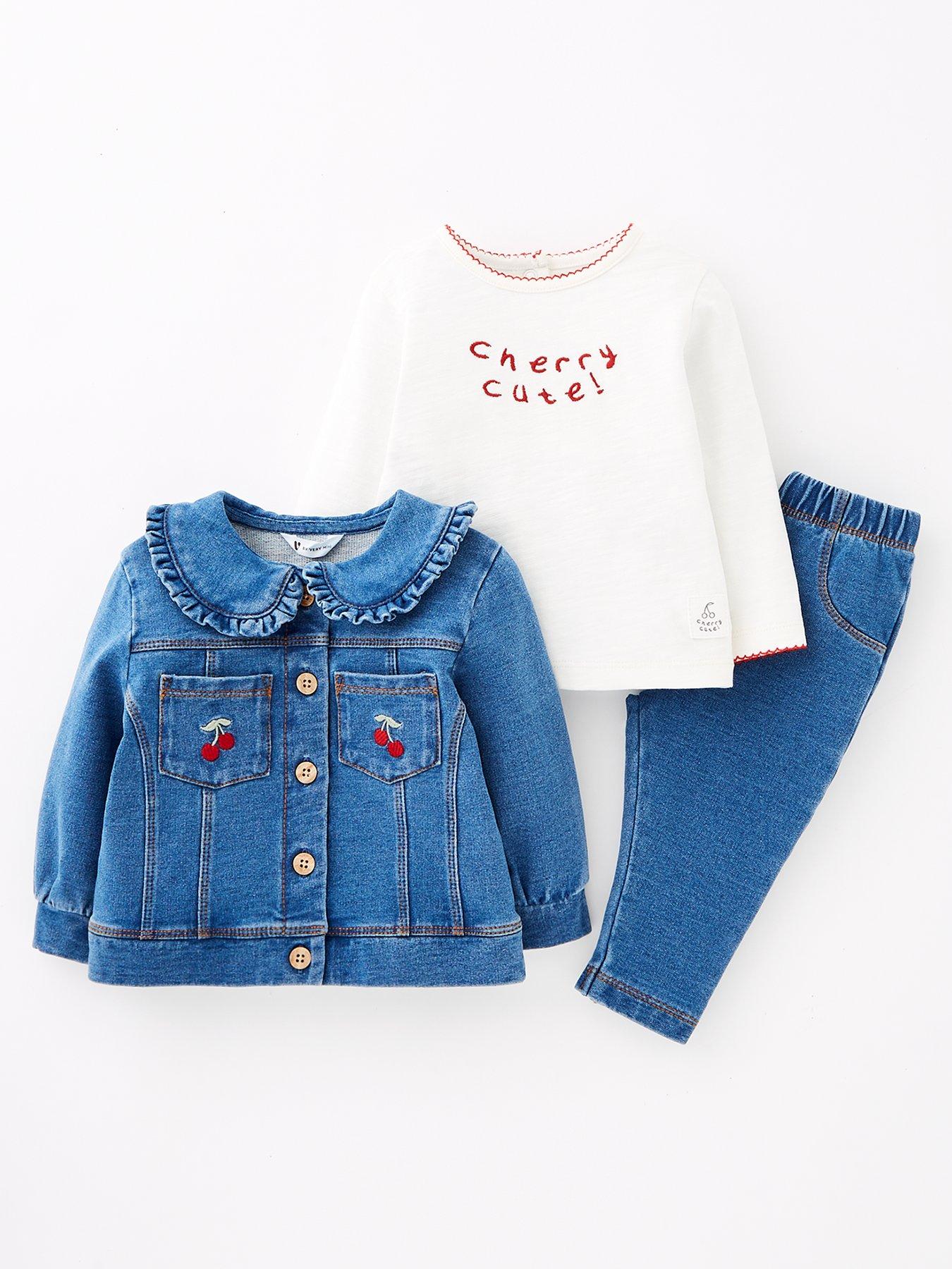 undefined Baby Girls Denim Jersey Jacket, Jeans And Bodysuit Set