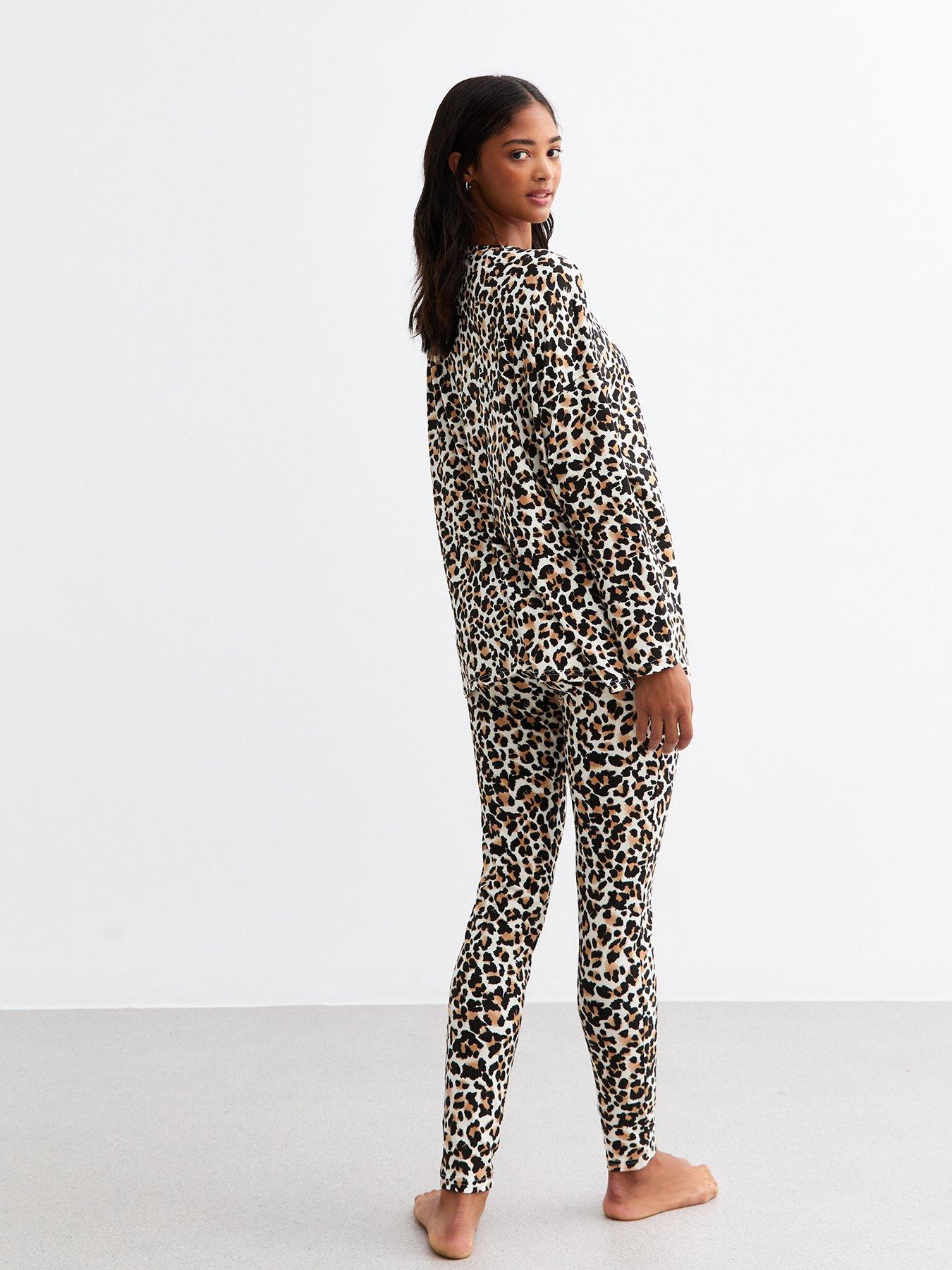 Image 2 of 6 of New Look Brown Soft Touch Leopard Print Pyjama Set