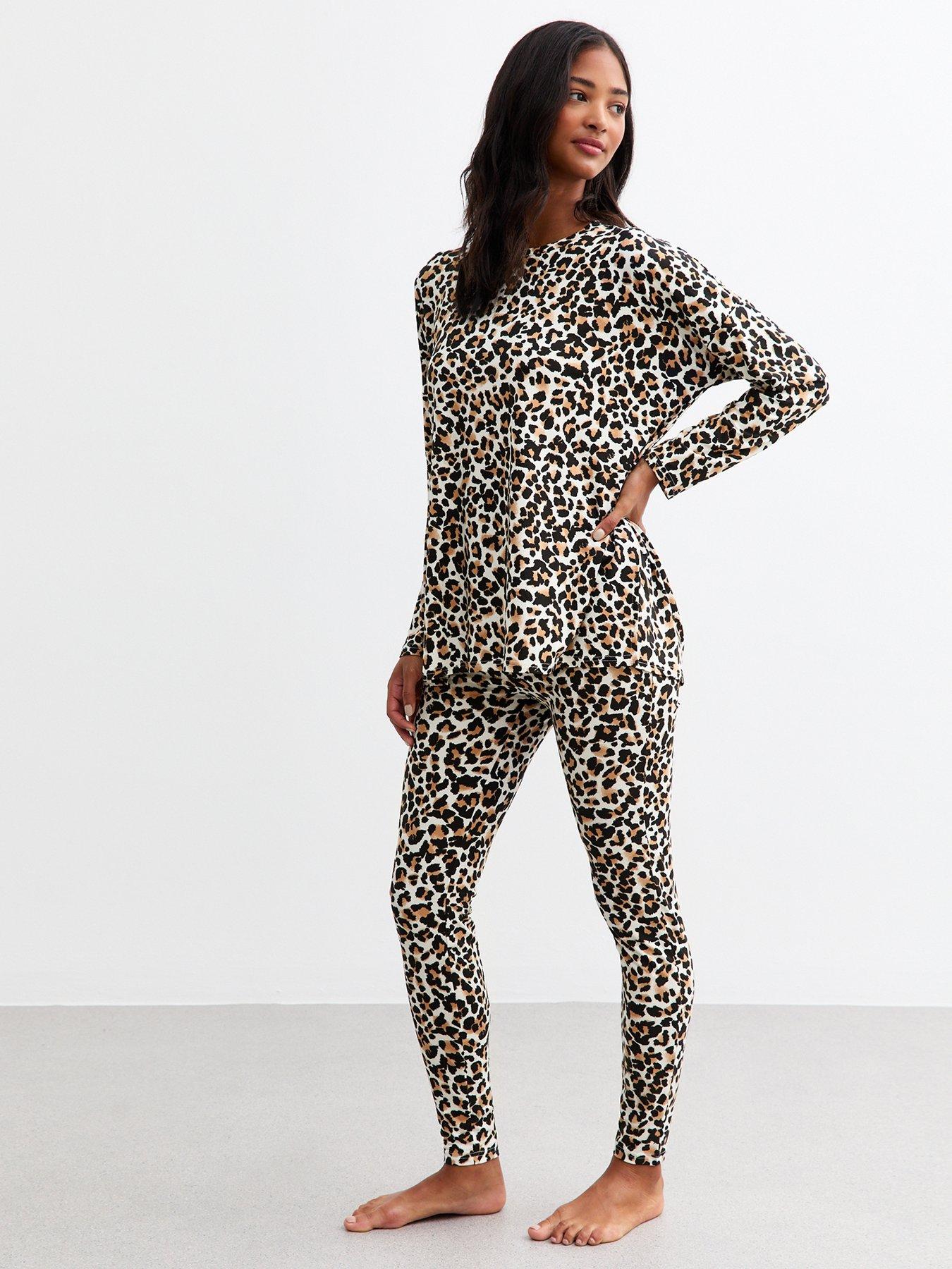 Image 3 of 6 of New Look Brown Soft Touch Leopard Print Pyjama Set