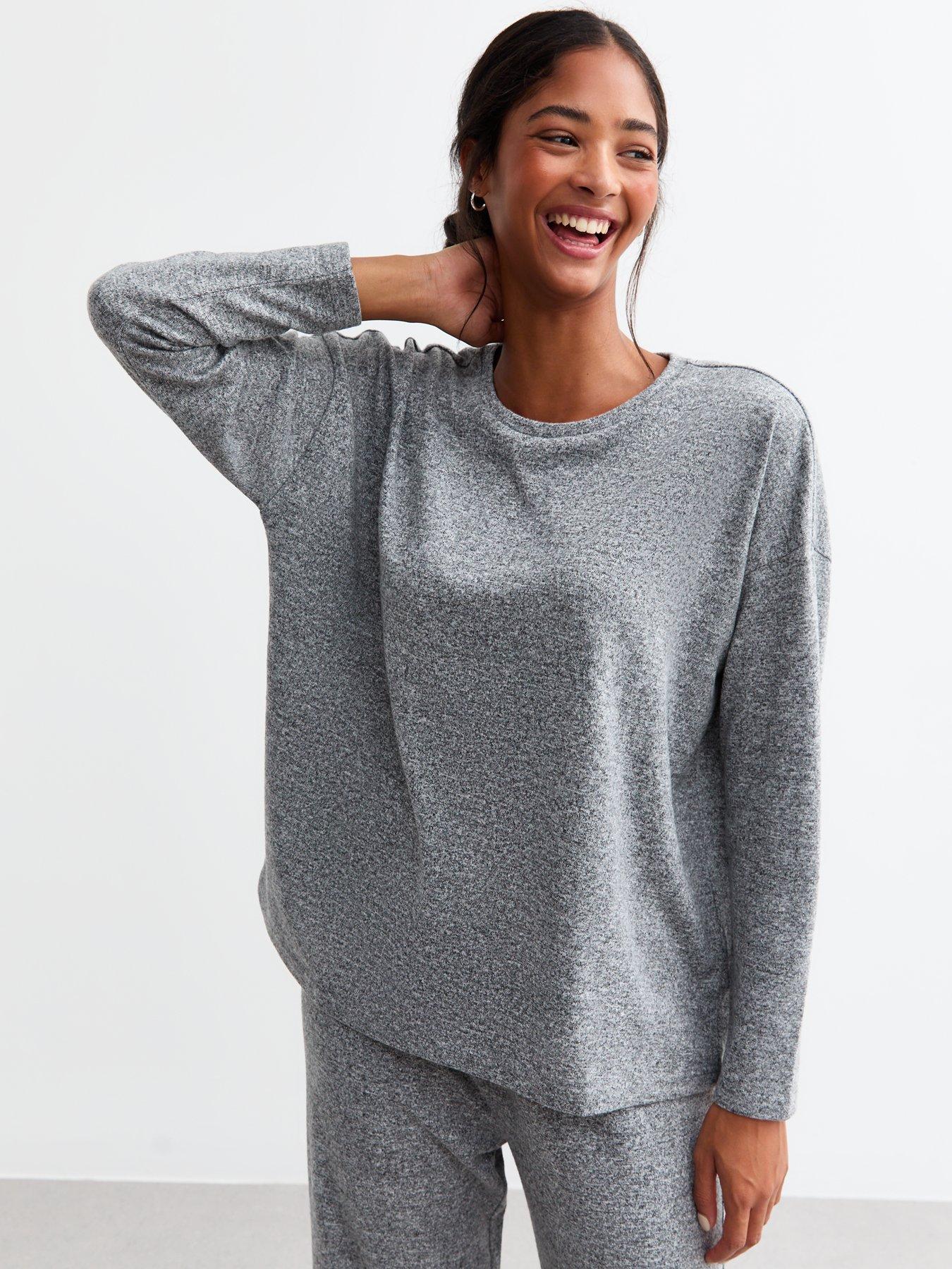 New Look Dark Grey Melange Long Sleeve Pyjama Top Very