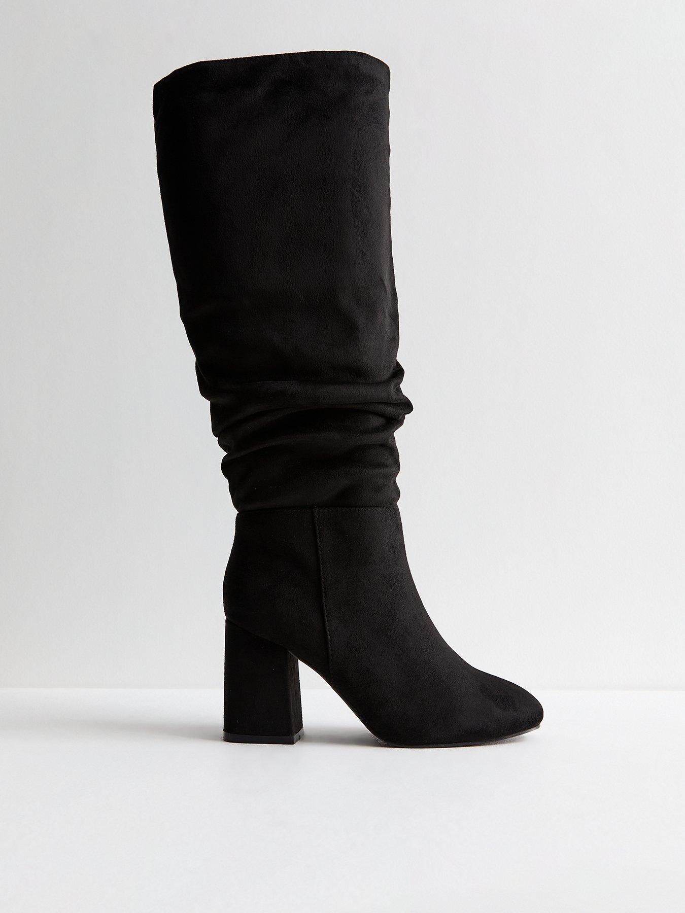 undefined Suedette Slouchy Knee High Boots - Black