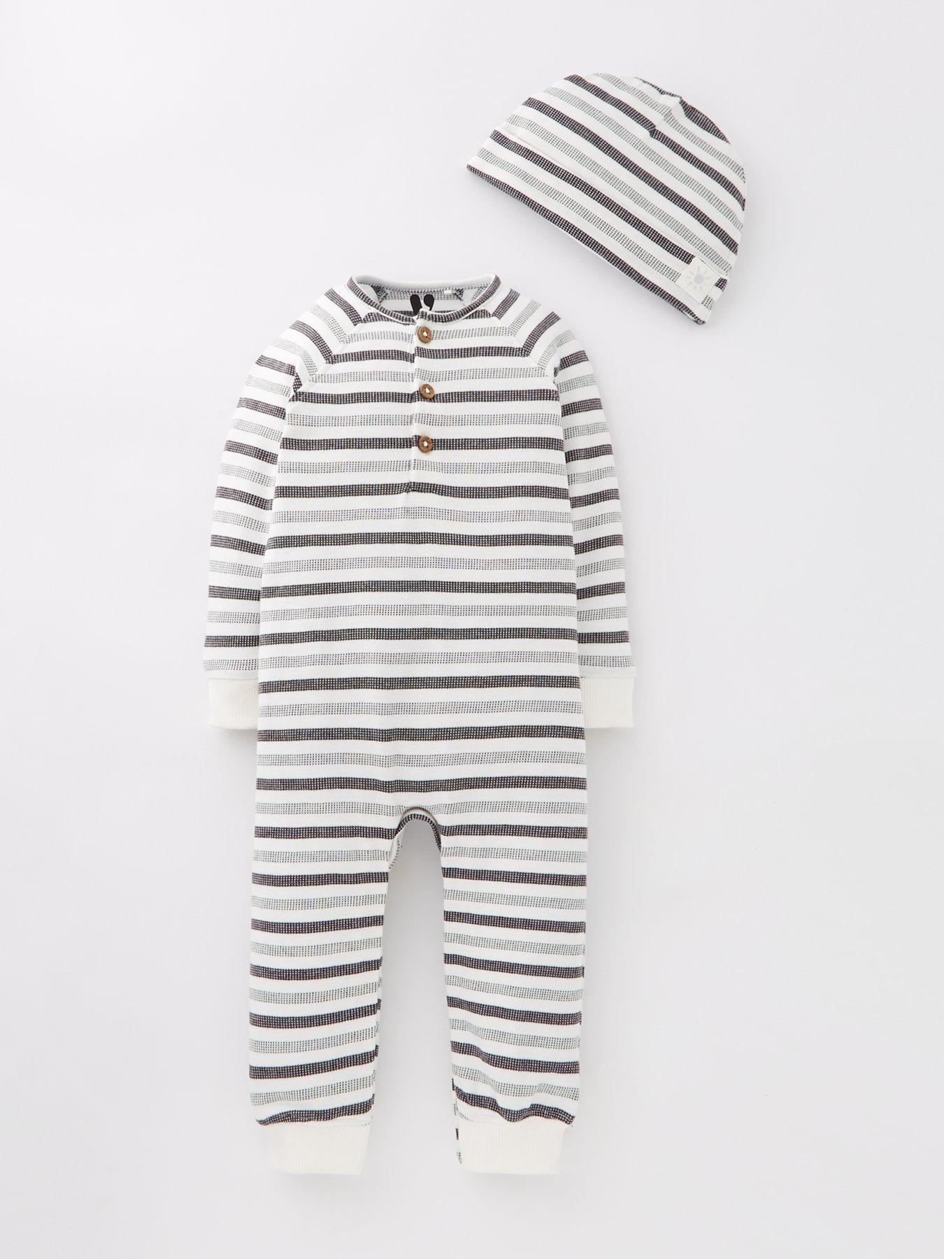 Image 1 of 4 of Mini V by Very Baby Boys Granddad Stripe Romper And Hat Set - Multi