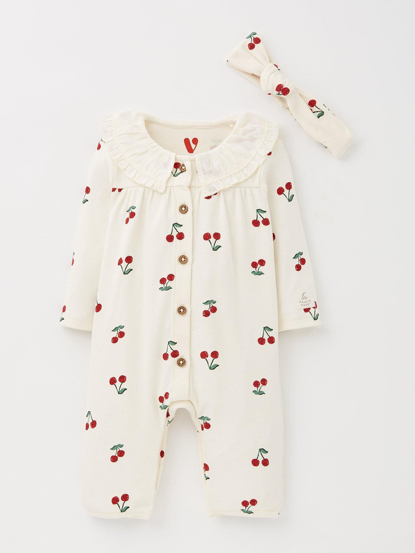 undefined Baby Girls Cherry Jersey Romper And Headband Set
