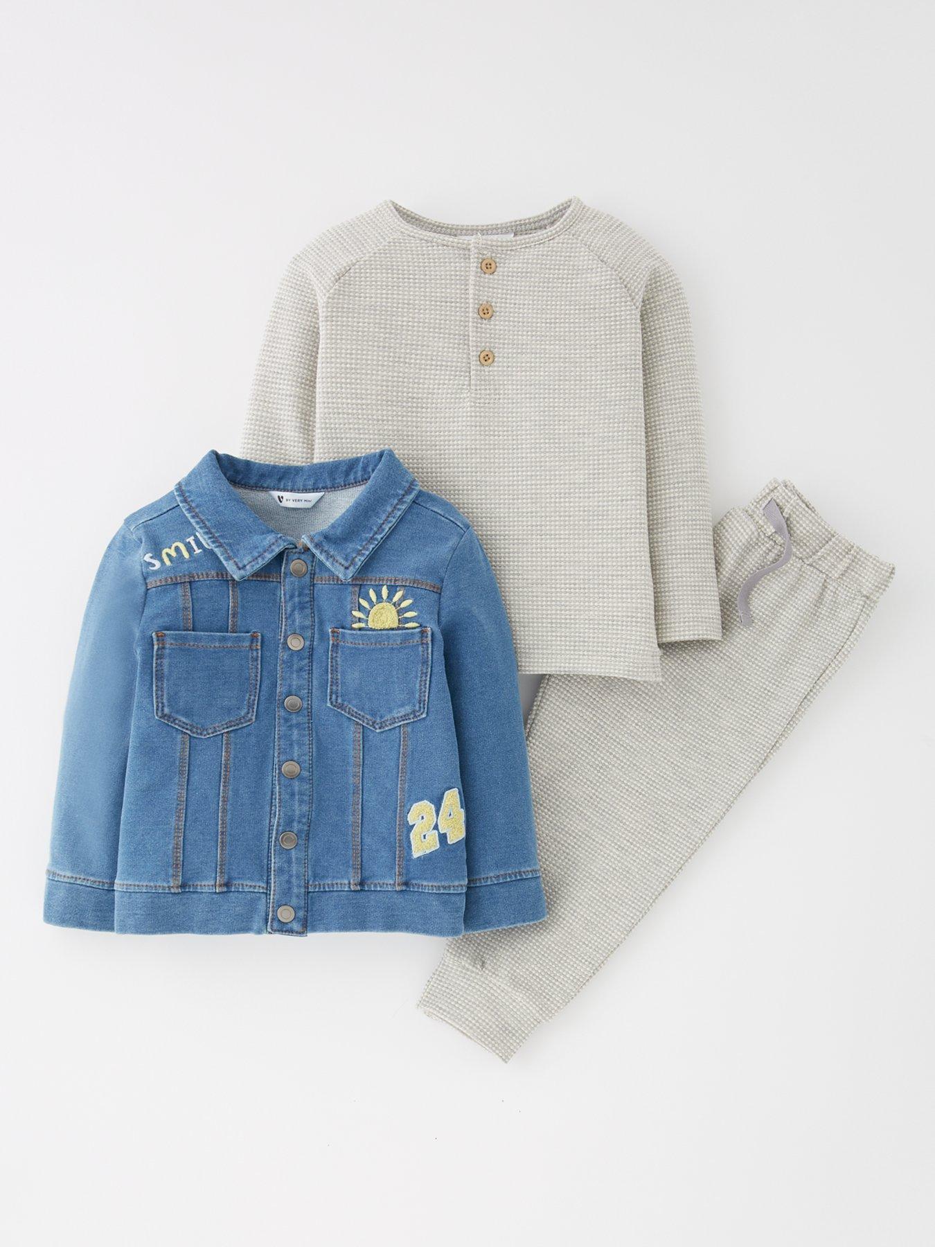 undefined Baby Boys Denim Jersey Jacket, Jeans and Body Suit Set - Multi