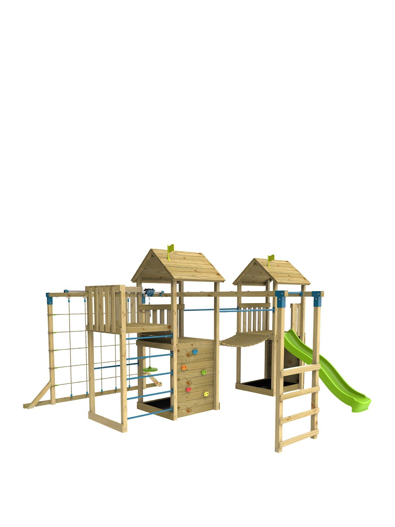 TP Skywood Wooden Climbing Frame including Two Towers, Zipline & Slide