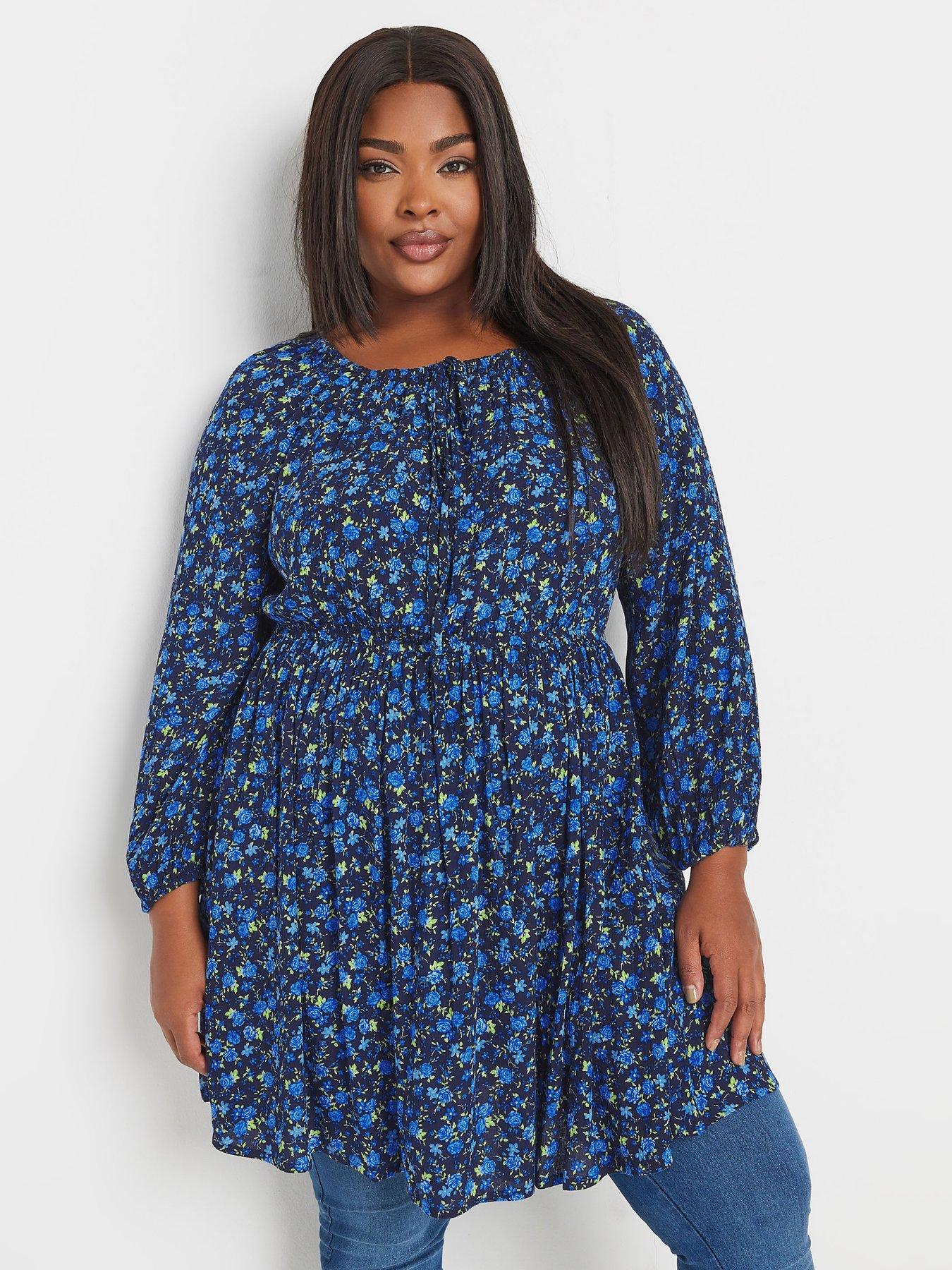 Yours Curve Crinkle Gypsy Tunic - Blue