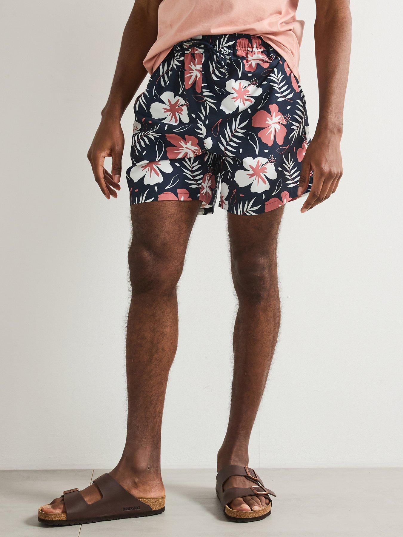 Very Man Floral Hibiscus Printed Swim Shorts Navy Very